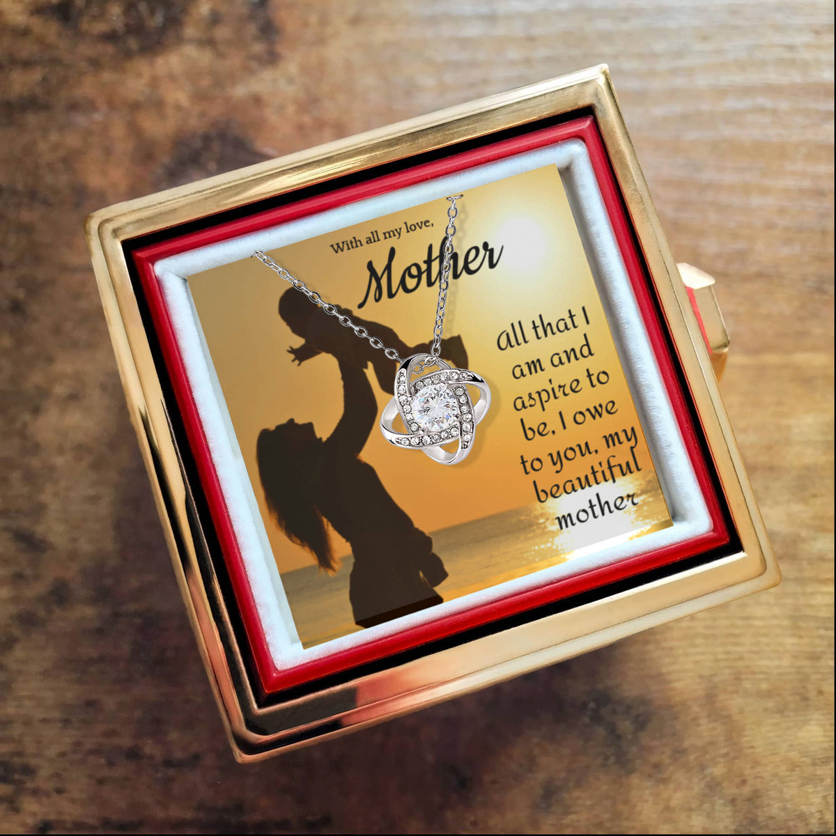 With All My Love Mother - Love Knot Necklace - Luxurious Box with Preserved Rose