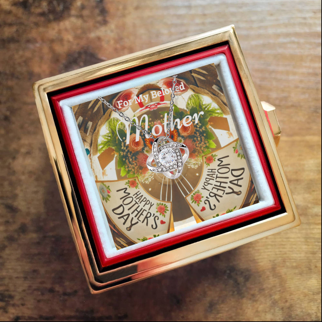 For My Beloved Mother on Mother's Day with Love Knot Necklace and Preserved Red Rose