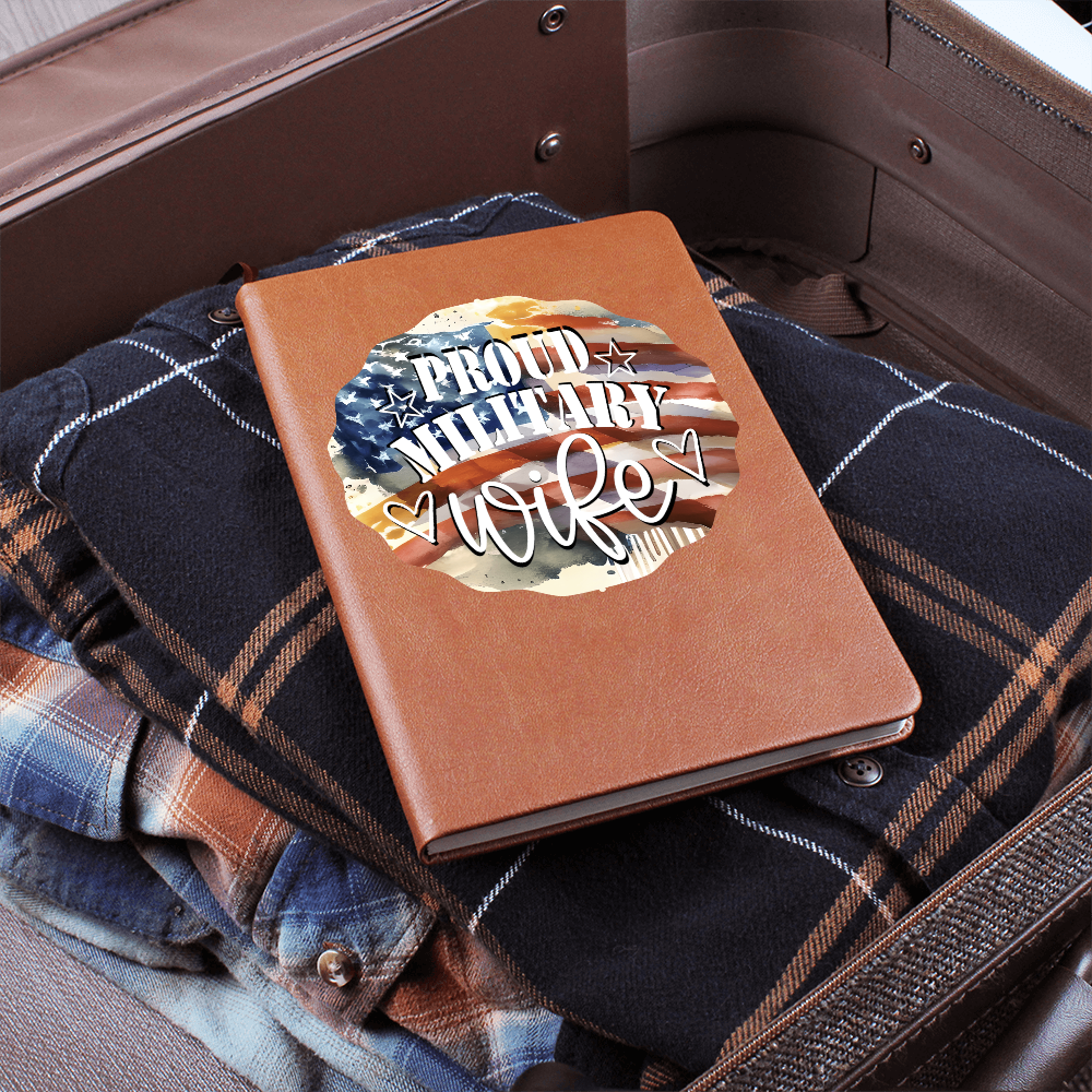 United States Proud Military Wife Graphic Leather Journal