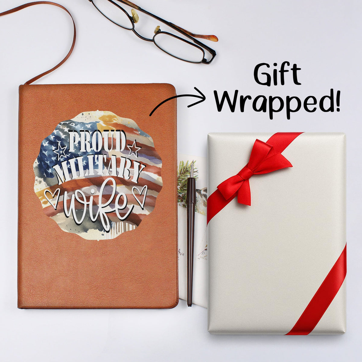 United States Proud Military Wife Graphic Leather Journal