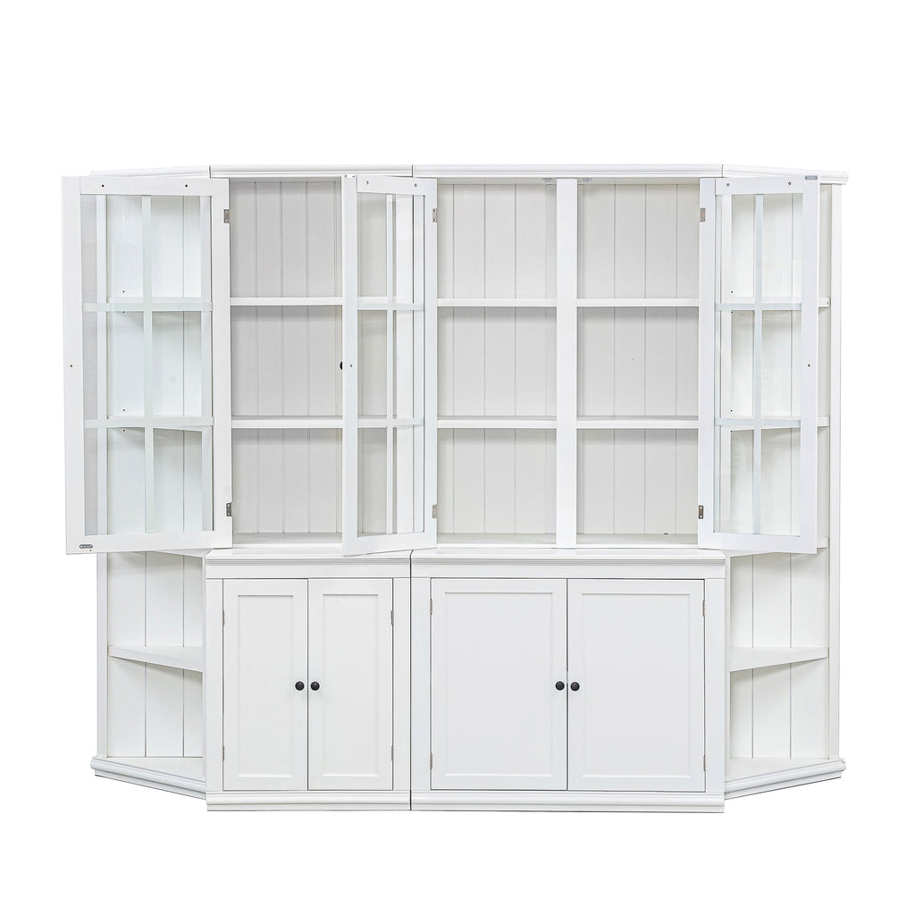 Retro Style Wall Suit with Glass Doors, 75.25'' Tall Display Cabinets & Triangle Sided Bookshelves, White
