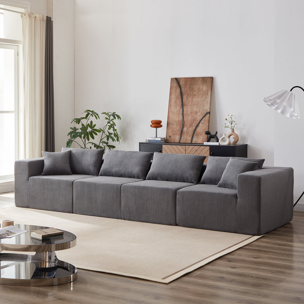 104-Inch Corduroy Modular L Shaped Sectional Sofa,Luxury Floor Couch Set,Upholstered Indoor Furniture,Foam-Filled Compressed Sofa for Living Room,Bedroom,4 PC Free Combination