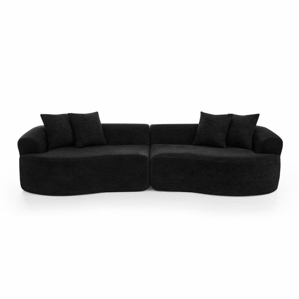 Modern Cloud 4-Seater Sectional Curved Sofa, Minimalist Compression Living Room Couch, No Assembly Needed, Chenille, Black