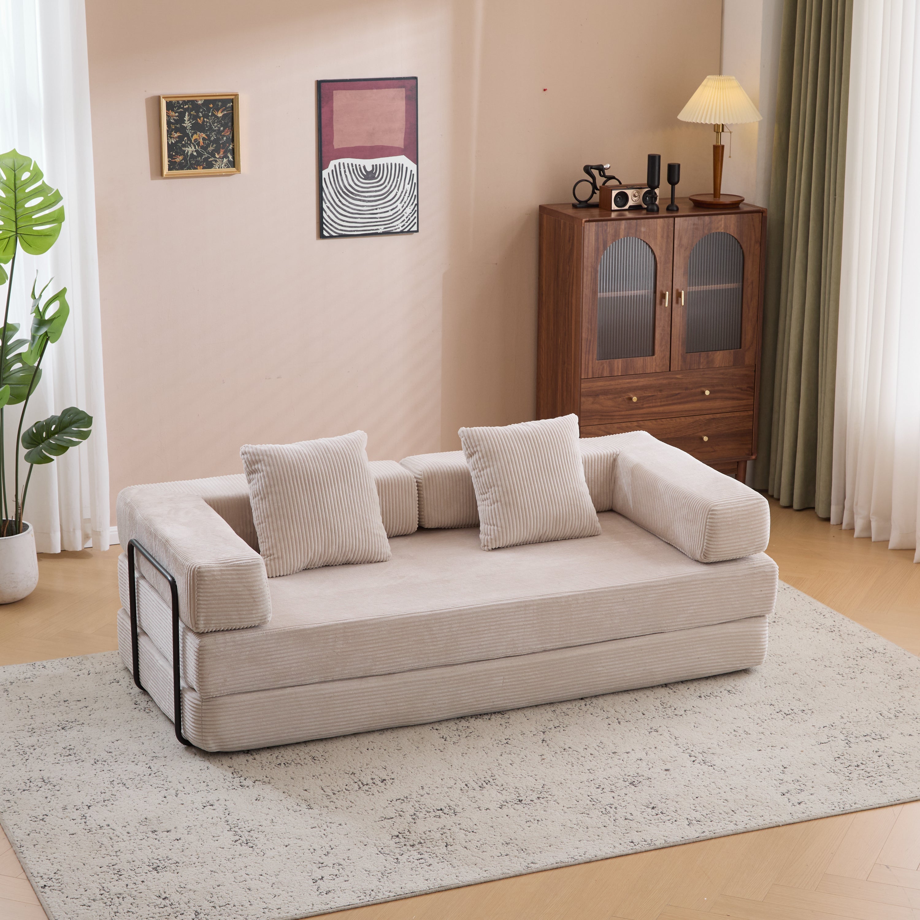 Floor Couch,Compression Sofa,Convertible Floor Sofa Bed-with Pillow Back Support Armrest,Comfy Futon Couch Lounge Sleeper Bed,Corduroy Fabric,for Living Room Bedroom (light grey)