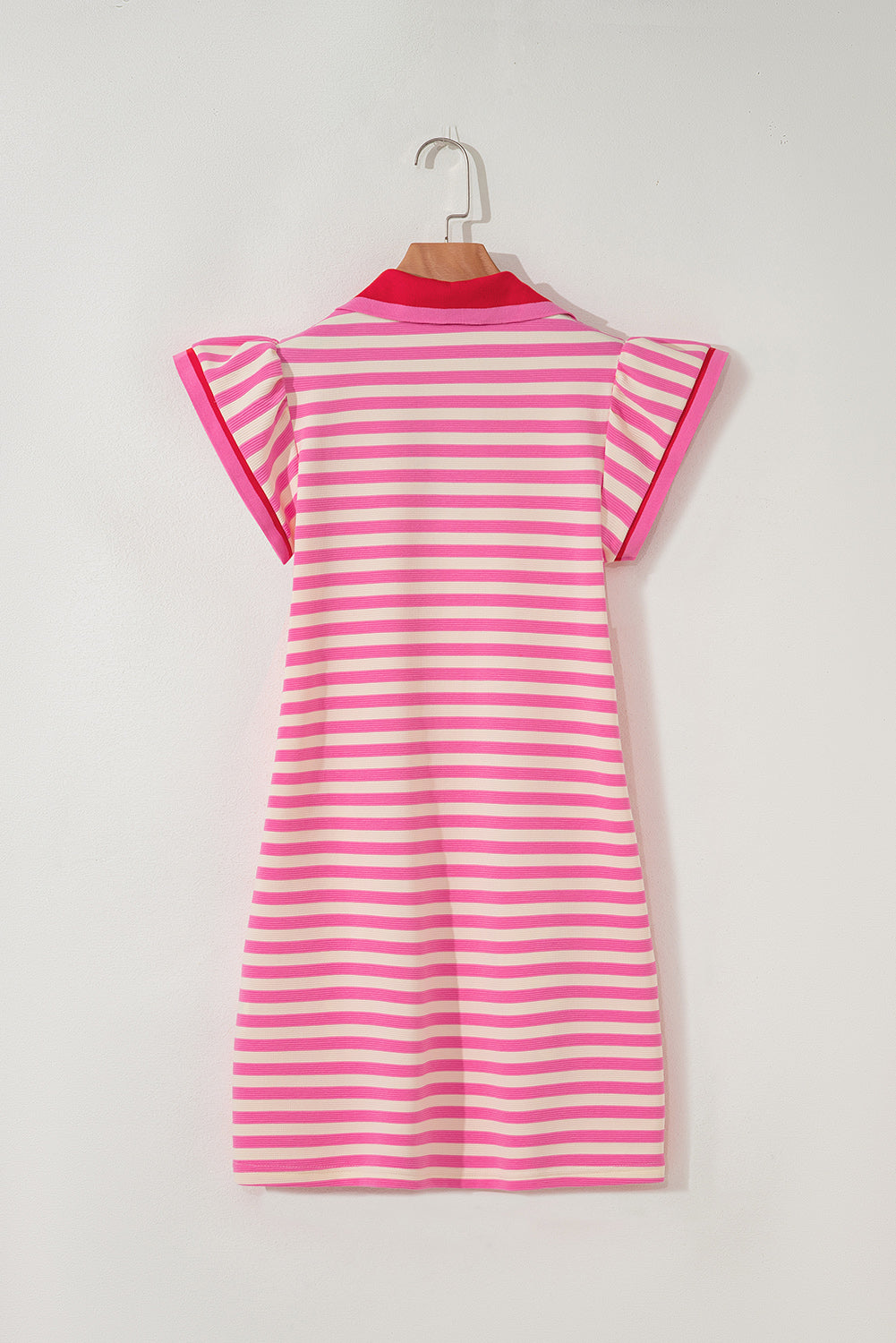 Stripe Flutter Sleeve Contrast Collar Mini Dress