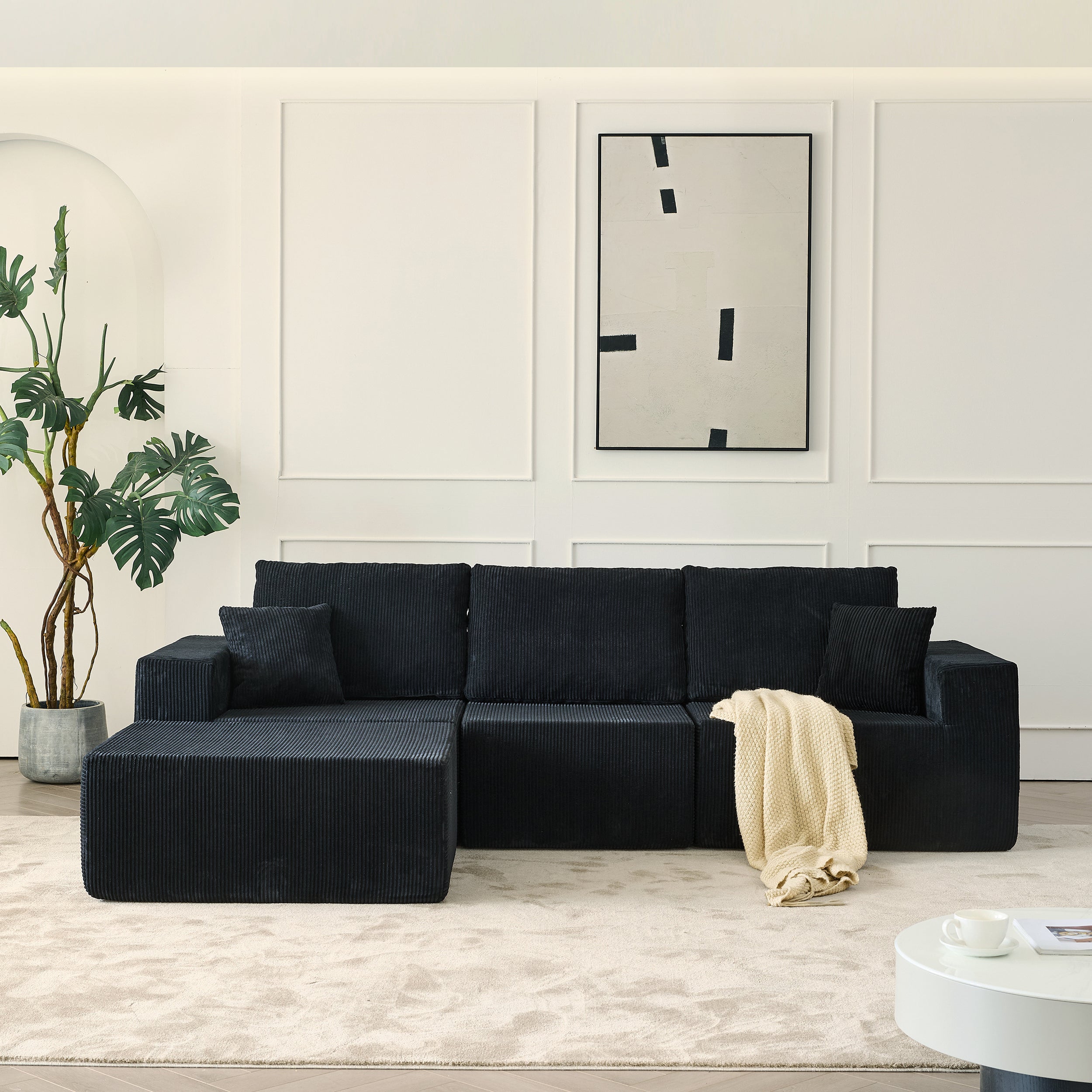 110' Cloud Modular Sectional Sofa,Boneless Couch, No Assembly, 3 seater with Ottoman & 2 Pillows, Perfect for Living Rooms and Bedrooms
