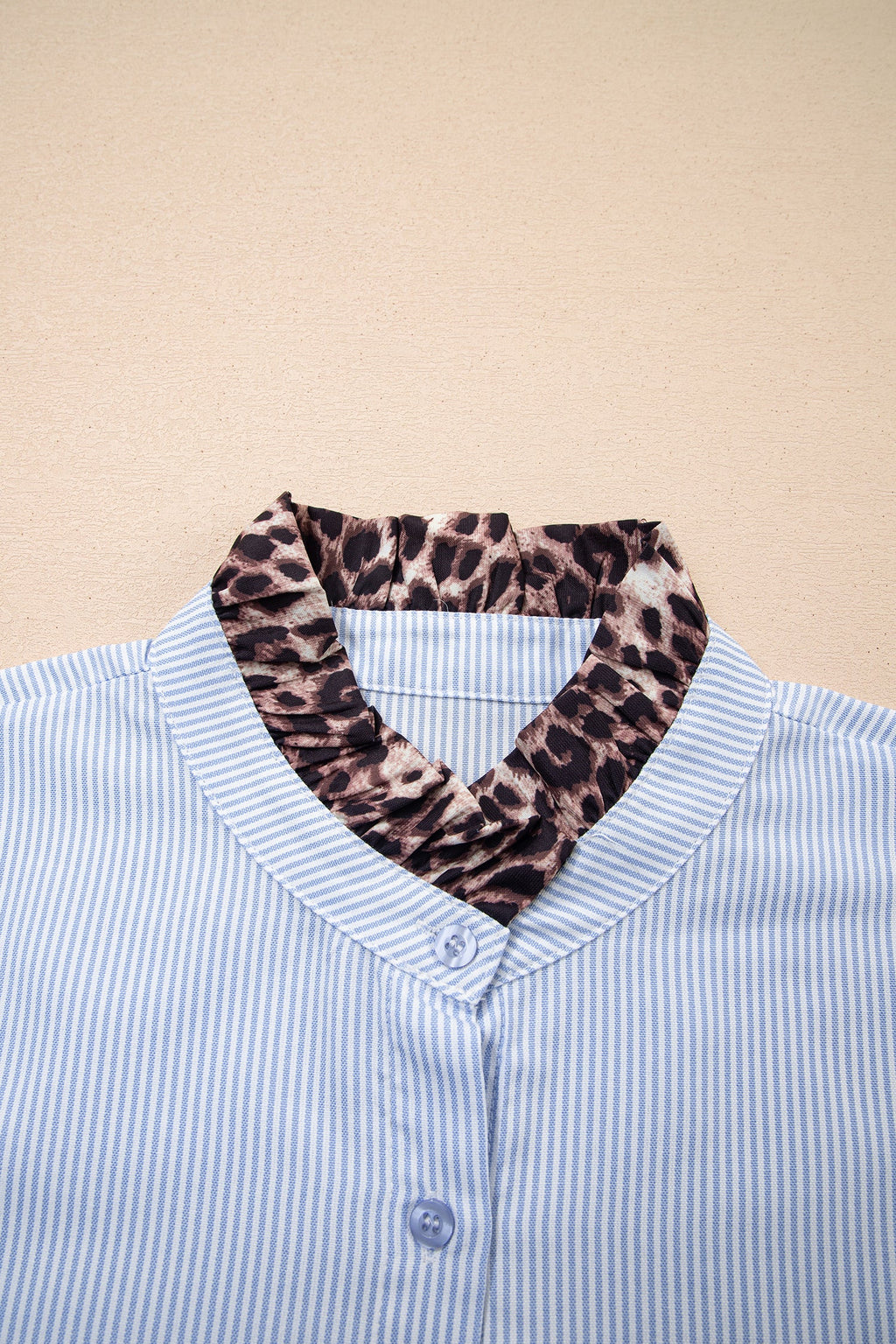 Stripe Patchwork Leopard Ruffle Long Sleeve Shirt