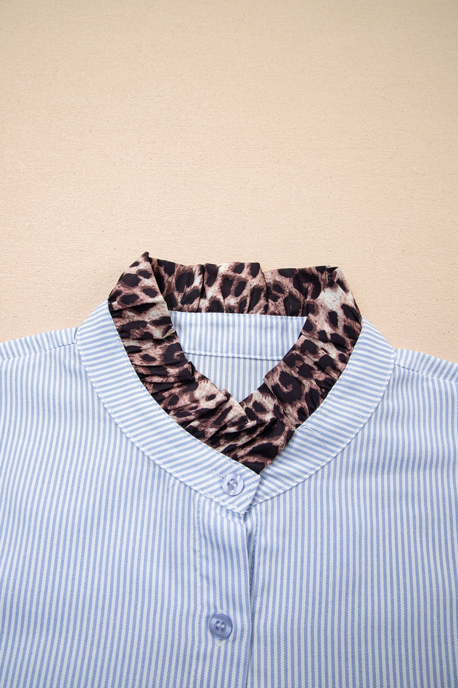 Stripe Patchwork Leopard Ruffle Long Sleeve Shirt