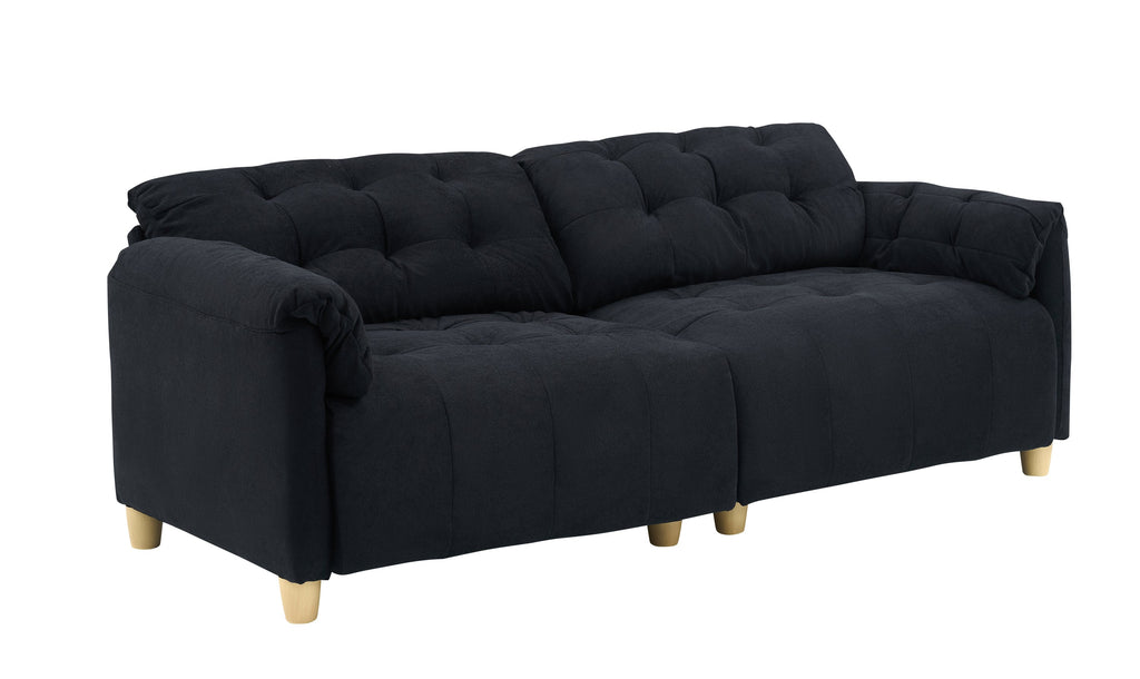 French retro cloud fabric double-seat creamy style straight-line sofa for the living room.