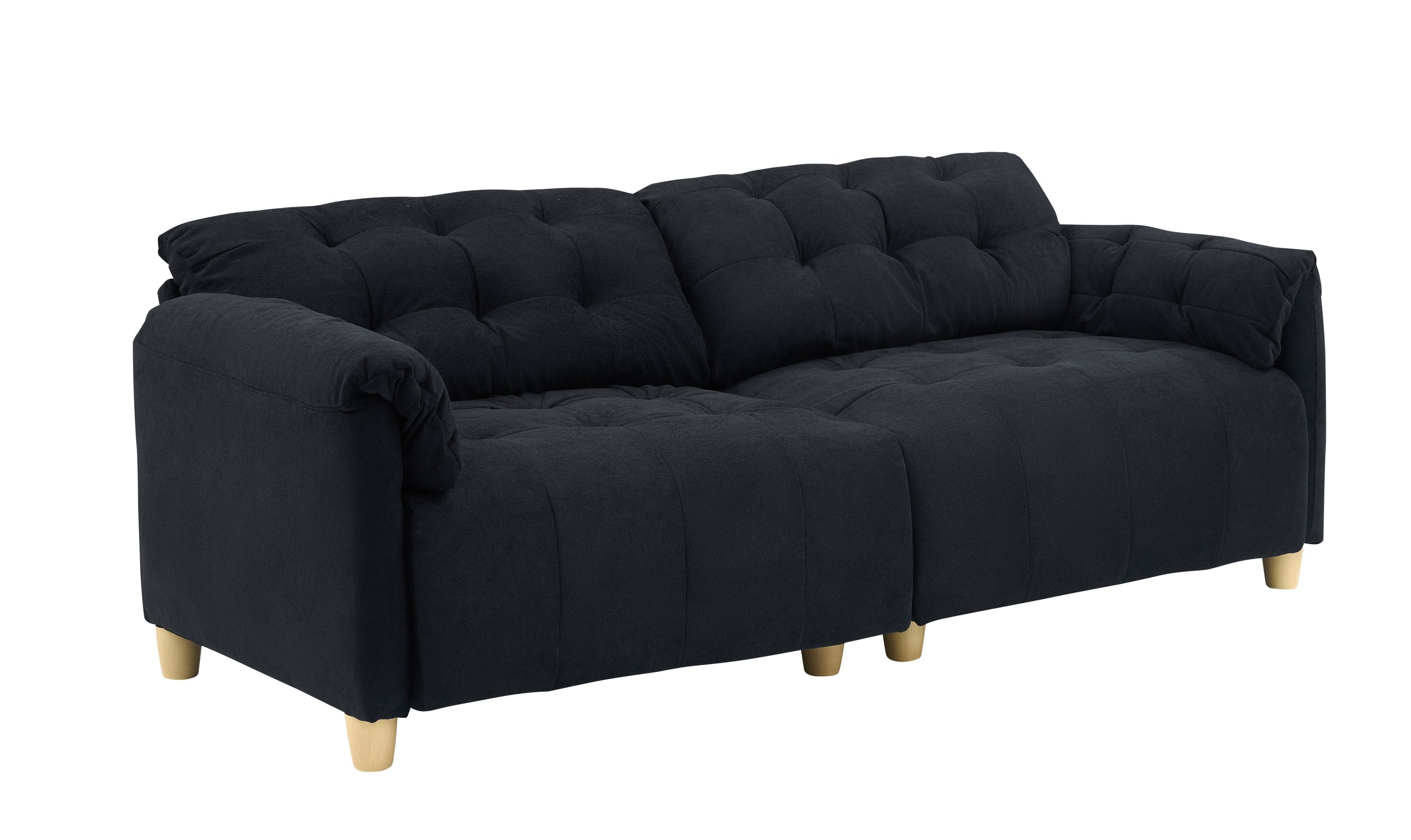 French retro cloud fabric double-seat creamy style straight-line sofa for the living room.