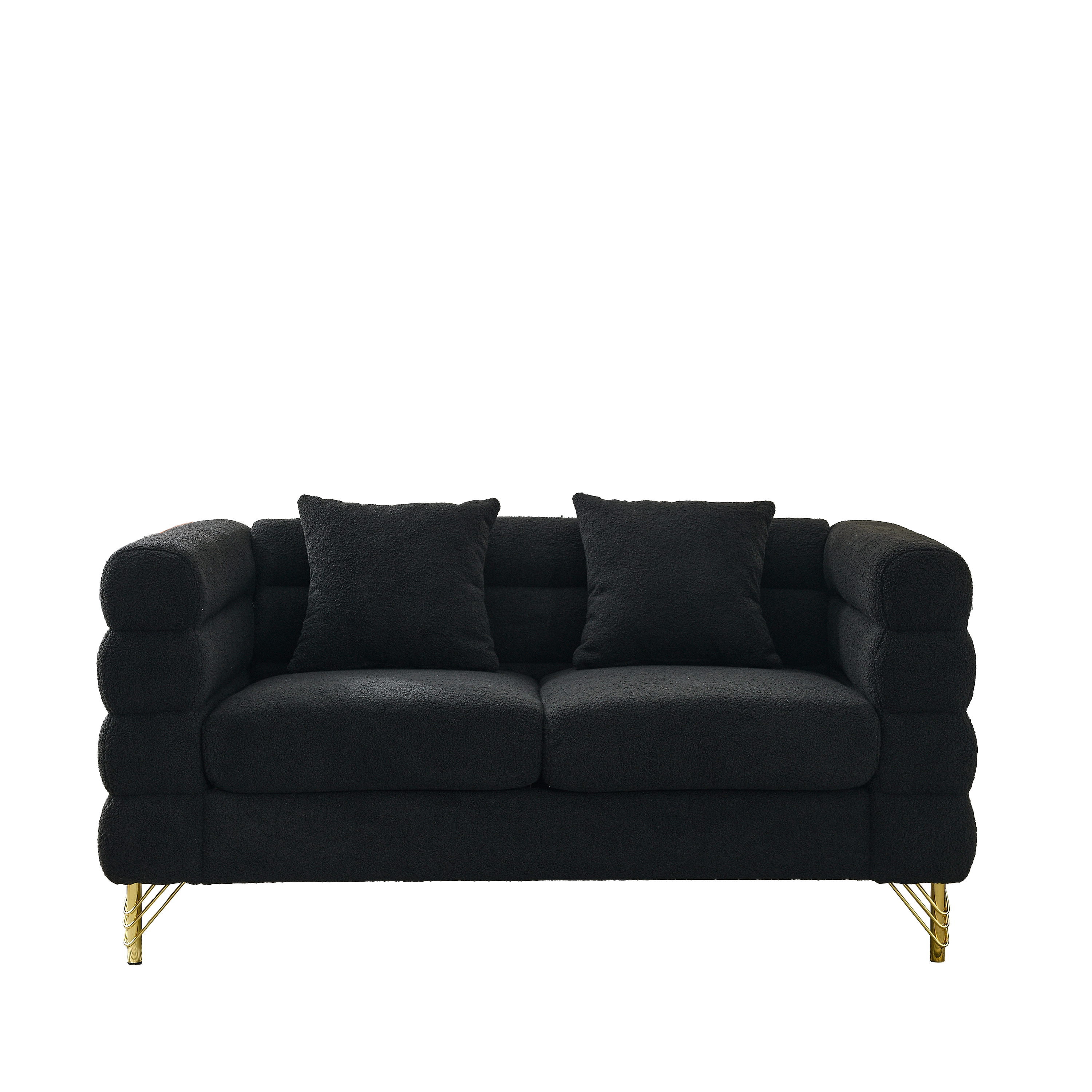 60Inch Oversized 2 Seater Sectional Sofa, Living Room Comfort Fabric Sectional Sofa-Deep Seating Sectional Sofa, Soft Sitting with 2 Pillows for Living Room, Bedroom, Office, Black teddy(W834S00030)