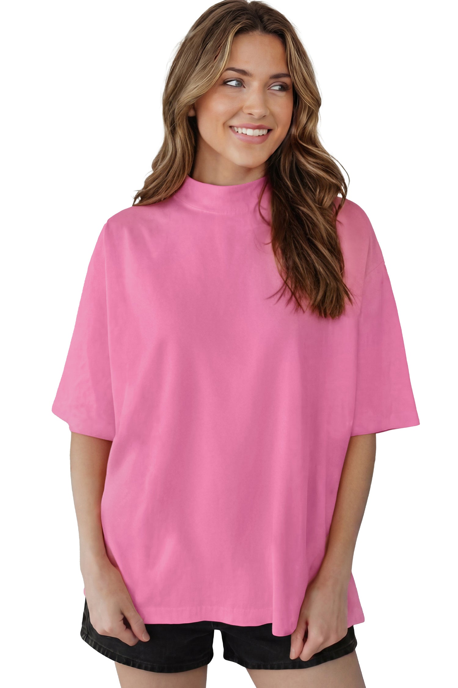 Oversized Solid Color High Neck Tee