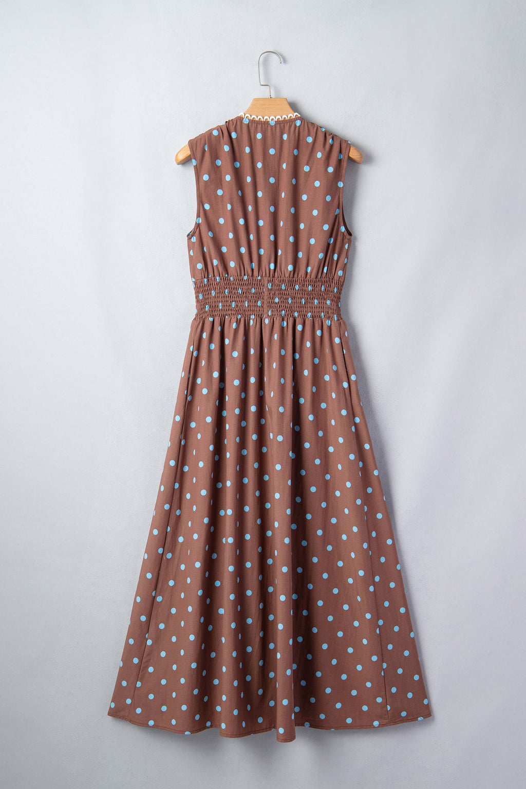 Polka Dot Zip Up V-Neck Sleeveless Dress