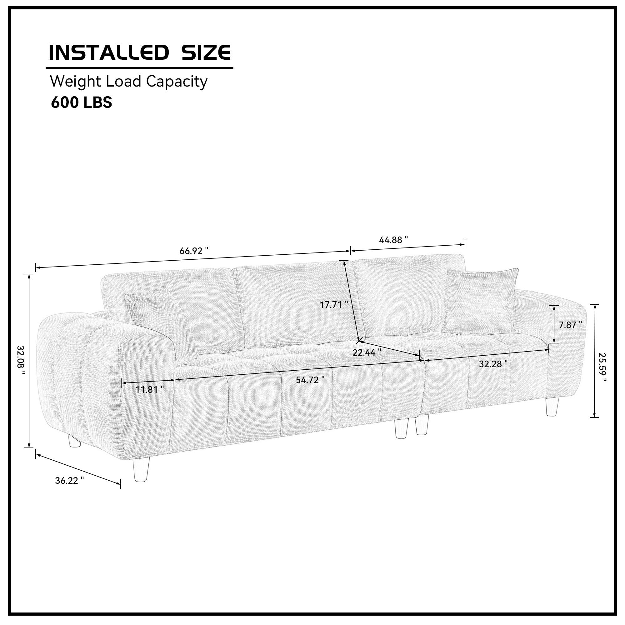 (without ottman) 111.81 Inch Sectional Sofa Couch,Sofa with Fabric Couch,Modern Design Cream Style Marshmallow Sofa for Living Room and Office,White