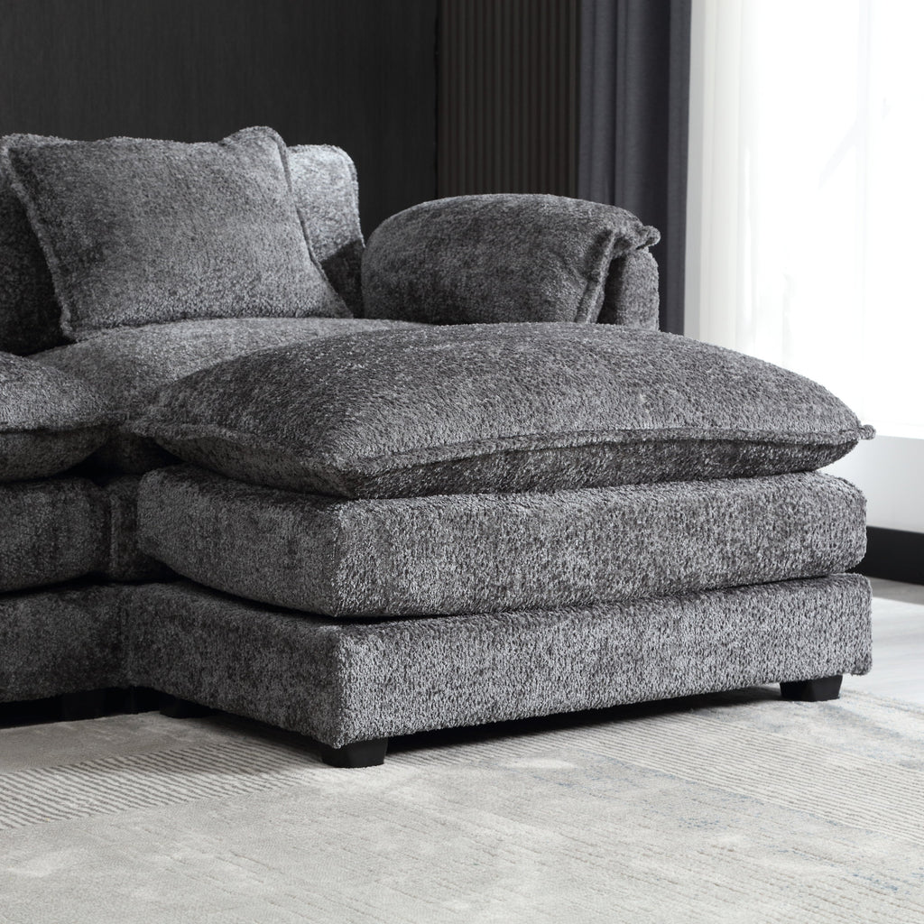 UNITED WE WIN 112' Oversized Sectional Sofa Cloud Couch for Living Room, Modern Chenille L Shaped Couch, Comfy Boucle Modular Sofa Sleeper with Moveable Ottoman & Memory Foam