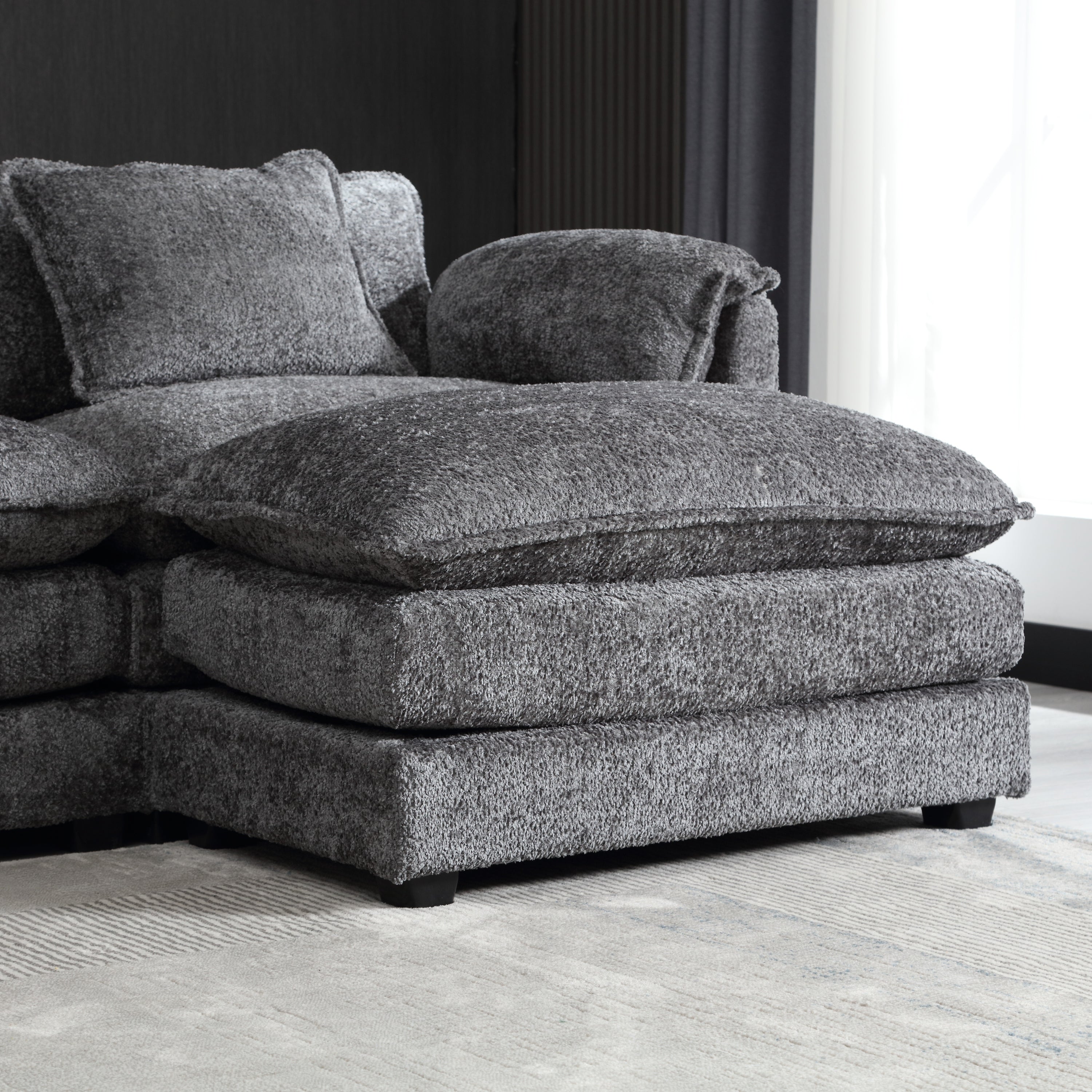UNITED WE WIN 112' Oversized Sectional Sofa Cloud Couch for Living Room, Modern Chenille L Shaped Couch, Comfy Boucle Modular Sofa Sleeper with Moveable Ottoman & Memory Foam