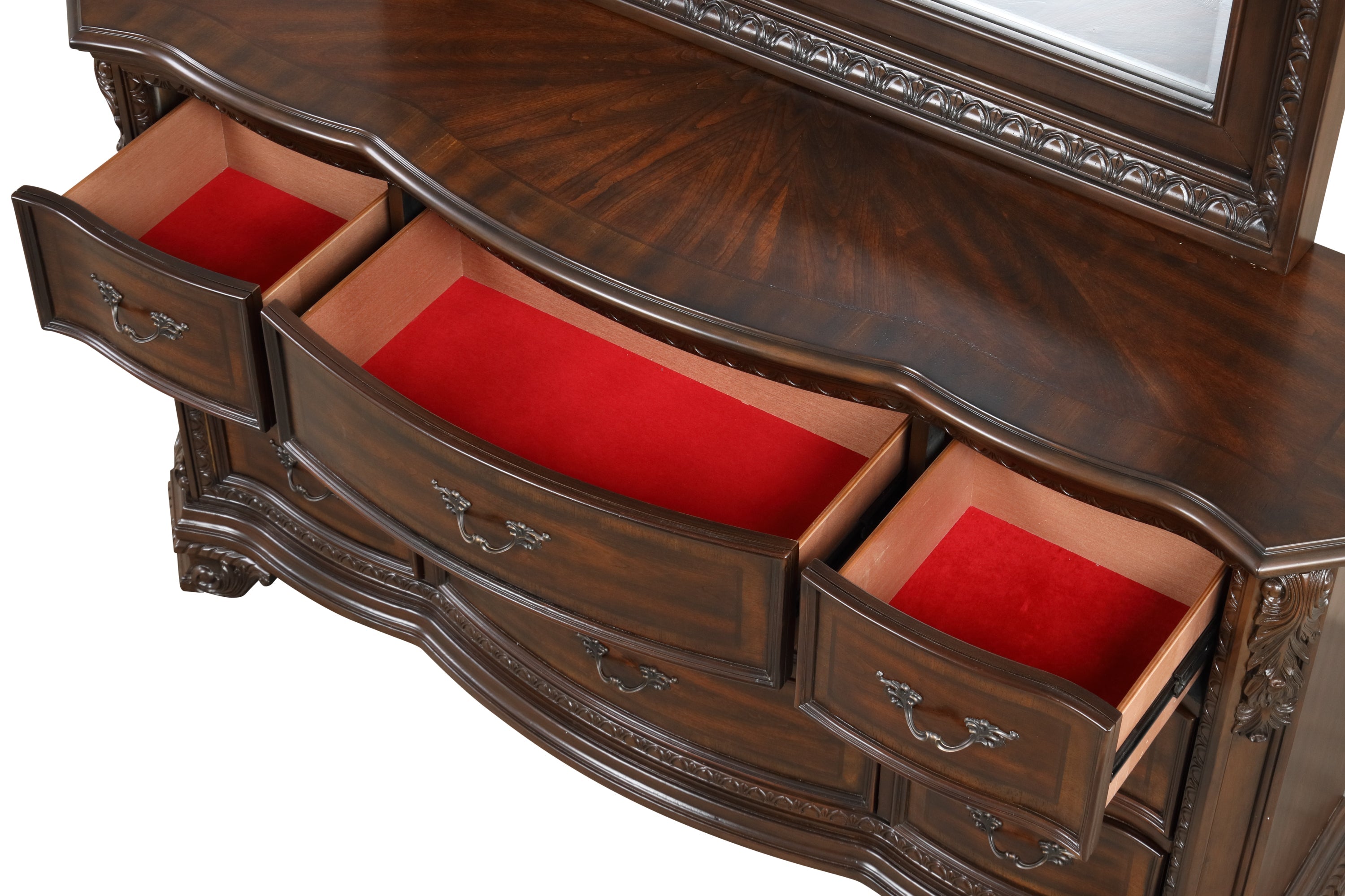 Traditional Style 4 Pc Queen Bedroom Set With Intricate Wood Carvings Made with Wood in Walnut