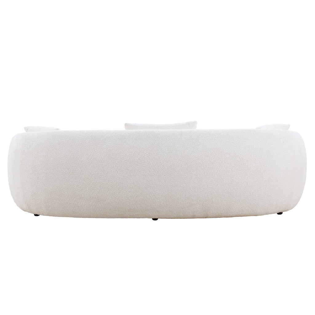 Mid Century Modern Curved Living Room Sofa, 4-Seat Boucle Fabric Couch for Bedroom, Office, Apartment, off white(beige and white)