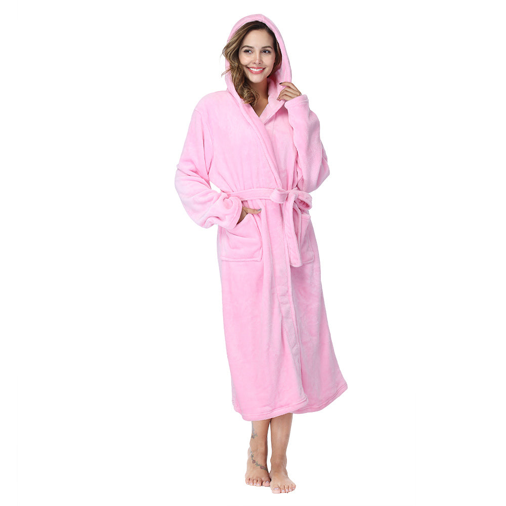 Women's Plus Size Pink Long Flannel Bathrobe