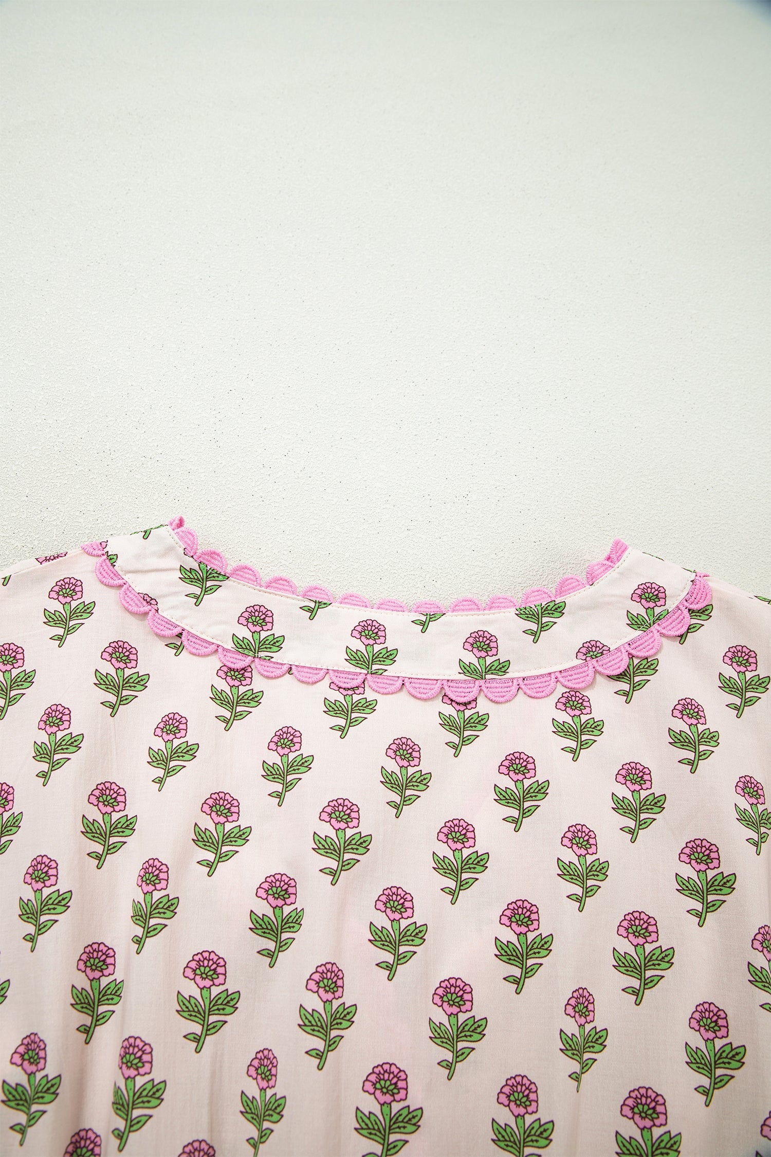 Floral Scallop Trim V-Neck Button Front Maxi Dress