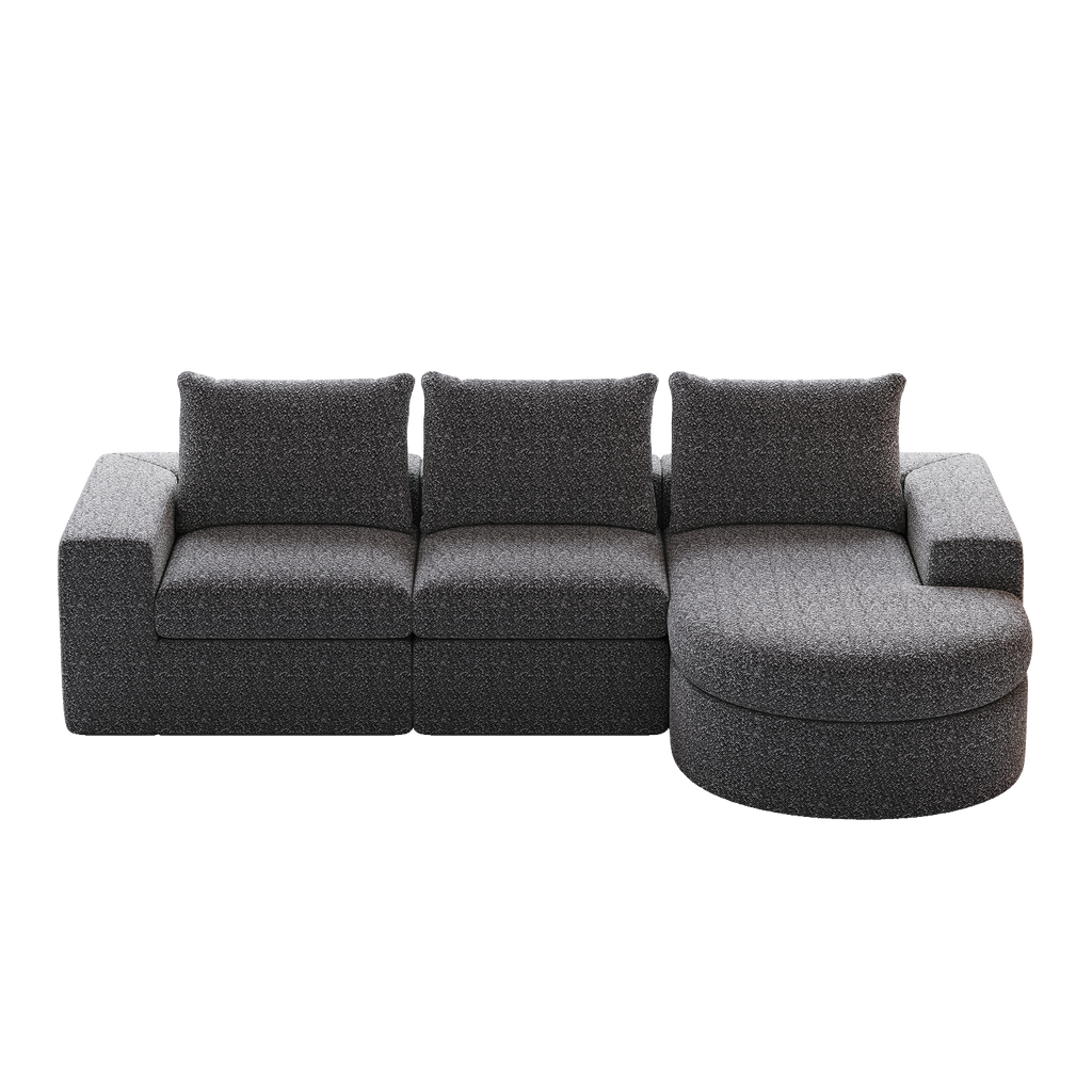 99-Inch Chenille Cloud Curved Sectional Sofa with Chaise, L-Shaped Modern Boneless Couch with Deep Seats, Chenille Sectional Sofa for Living Room and Bedroom, No Assembly Required