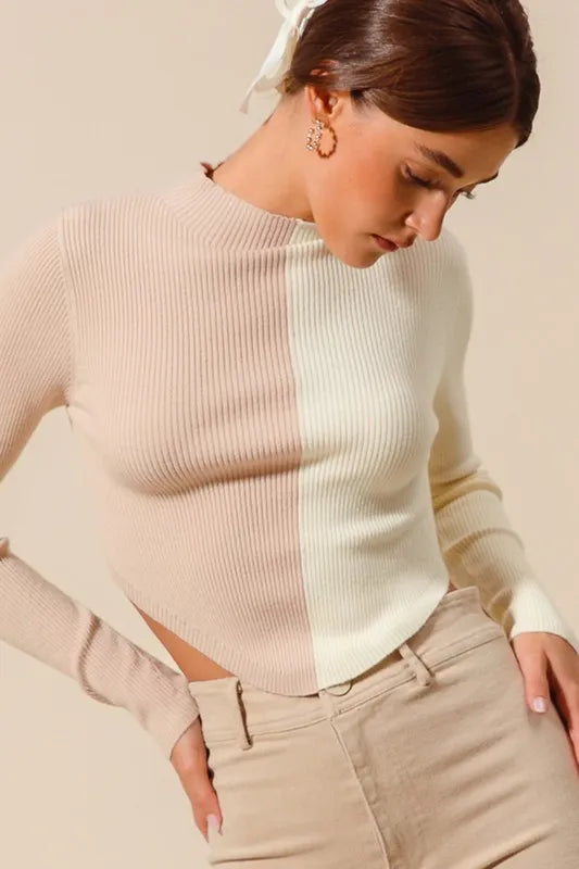 So Me Color Block Fitted Crop Sweater Top Women Casual Wear