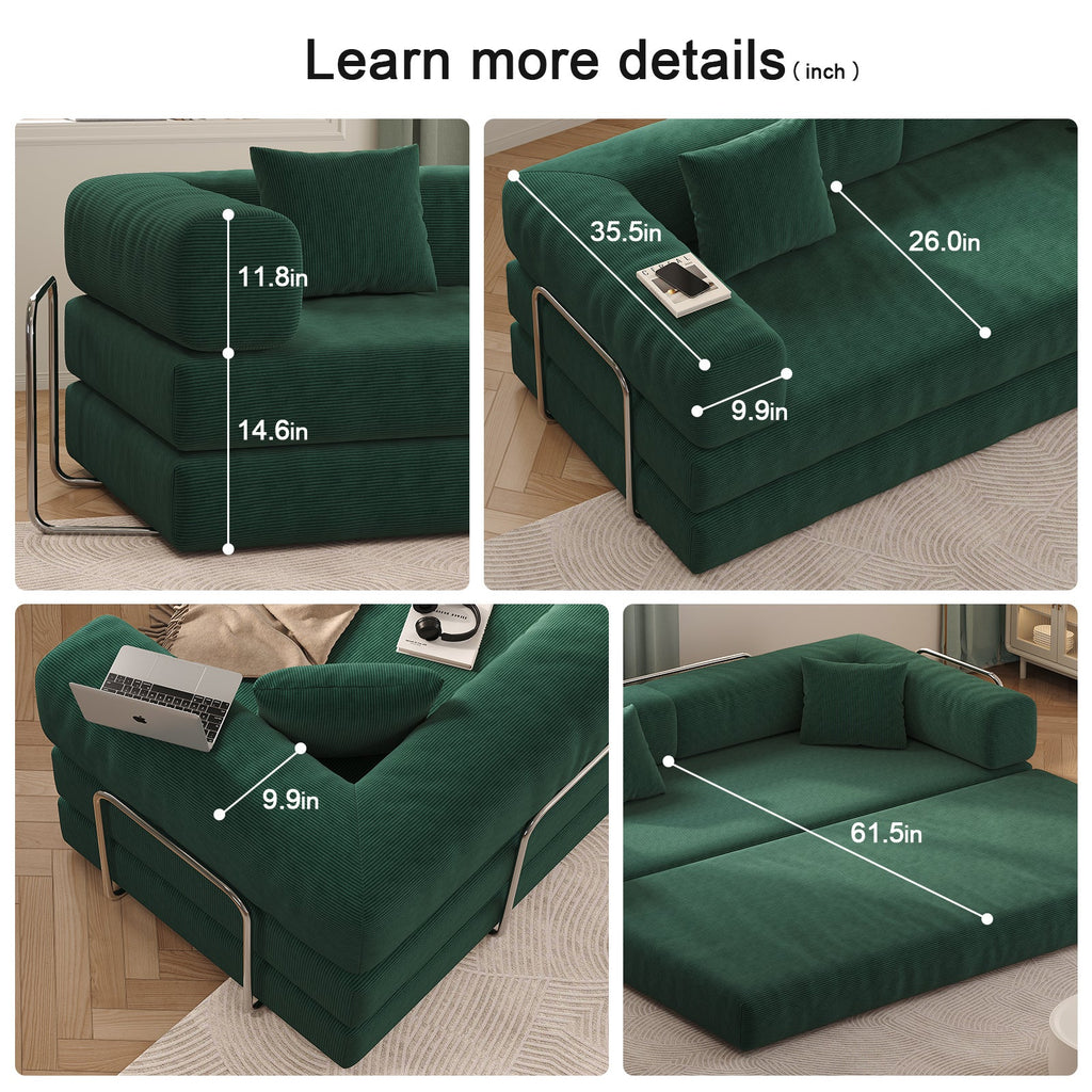 78.8inch  Modular Sectional Sofa, Convertible Pudding Block Sofa, Floor Standing Sofa Bed Arm Comfort Sofa Bed, Compression Sofa for Living Room and Bedroom -  (Green)