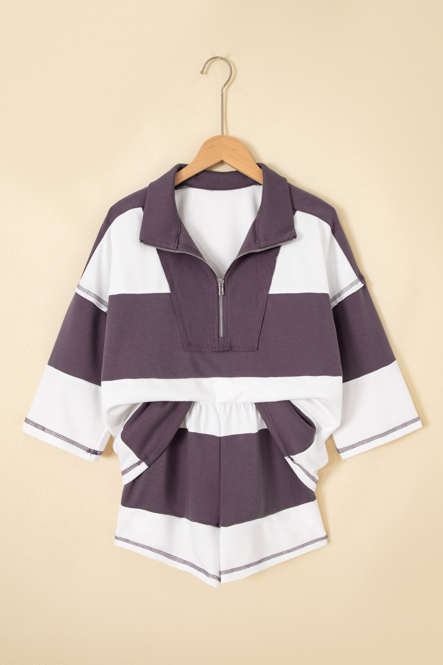 Stripe Colorblock Reverse Seam Top and Shorts Set