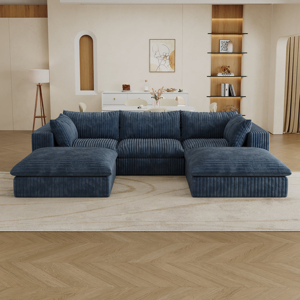 118.2' Cloud Sofa,Corduroy Fabric,Deep Seat Couches,Double-layer design,Removable Cushion,No Assembly, DIY Combination for Living room, Bedroom,Conference room ,Apartment,Blue
