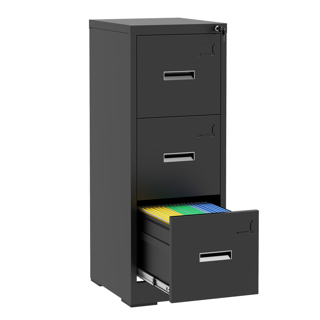 Metal Vertical File Cabinet with Lock and Card Slot for A4 Legal/Letter Size, Black, Durable Steel, 40.4H x 17.7W x 15.2L inches