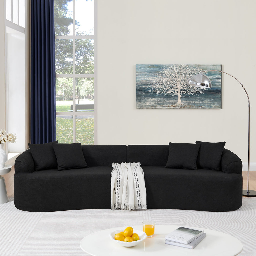 Curved Modular Sectional Sofa in Lamb's Wool Fabric, Modern Minimalist Style, Compressed (No Assembly Required), Comfy for Living Room & Bedroom - Black