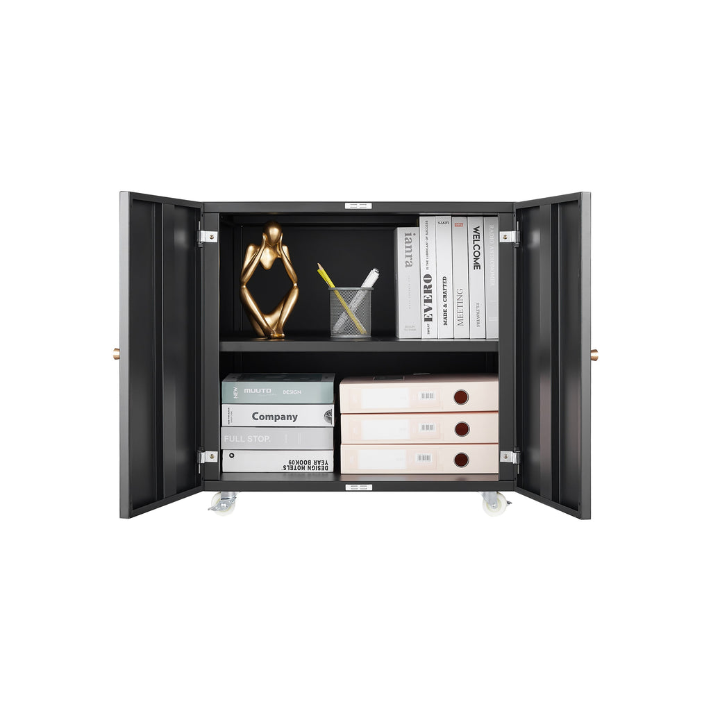 Modern Office Copier Cabinet Black 2 Door Steel Mobile Pedestal File Printer Stand