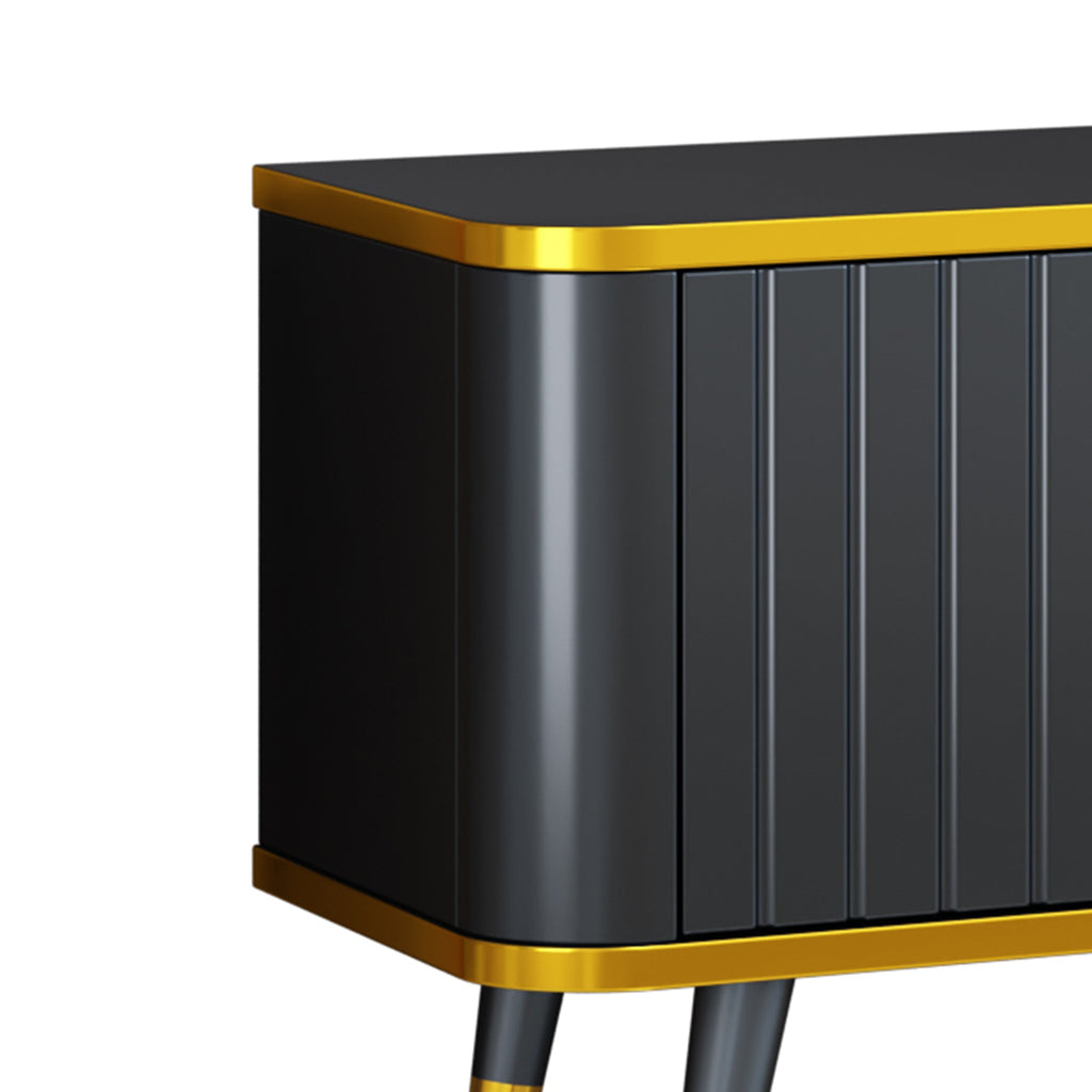 ON-TREND Luxury Minimalism TV Stand with Open Storage Shelf for TVs Up to 85', Entertainment Center with Cabinets and Drawers, Practical Media Console with Unique Legs for Living Room, Black