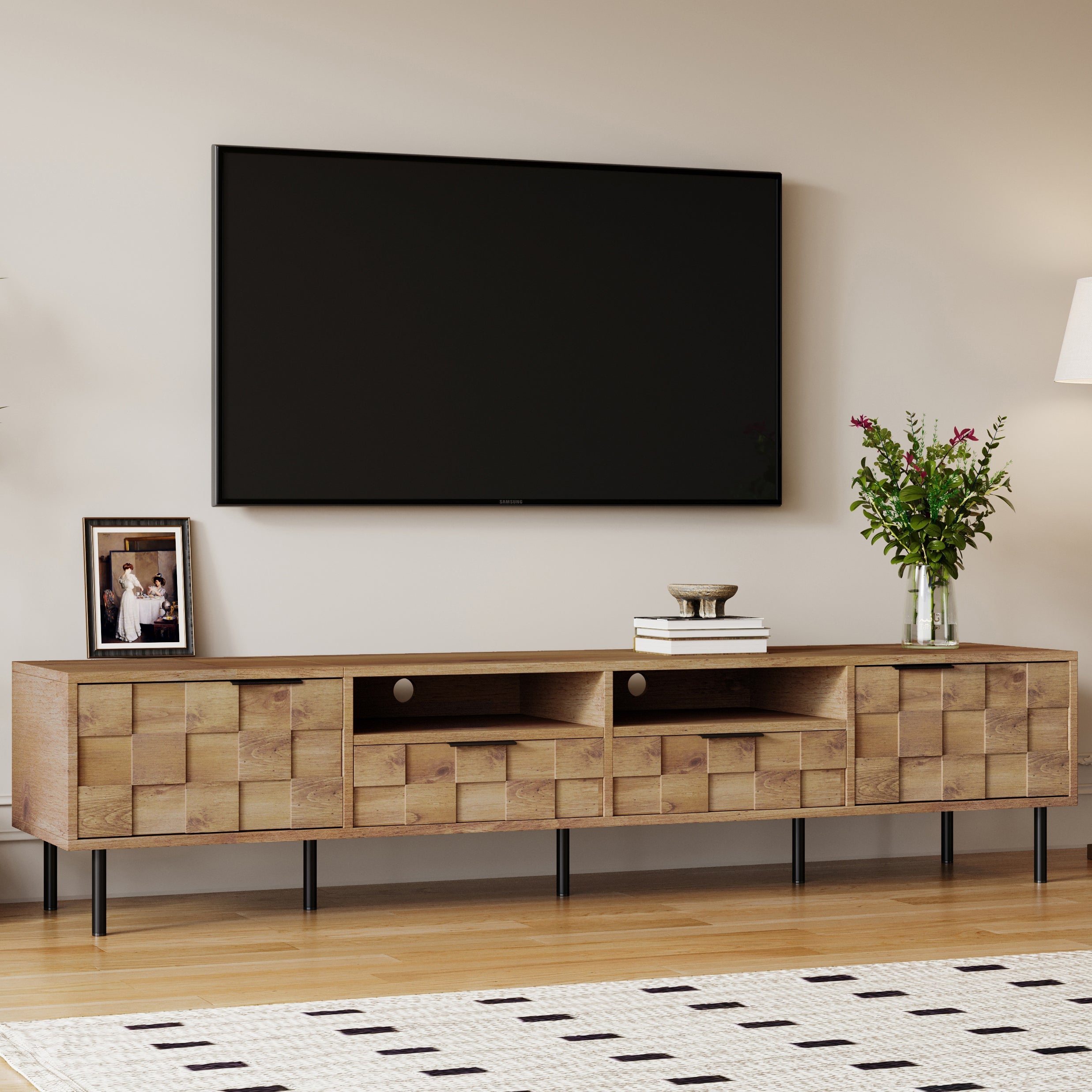 Mid Century TV Stand with 2 Drawers, Media Console Table for TVs up to 85'', Entertainment Center with Storage for Living room, Bedroom, Home Theatre