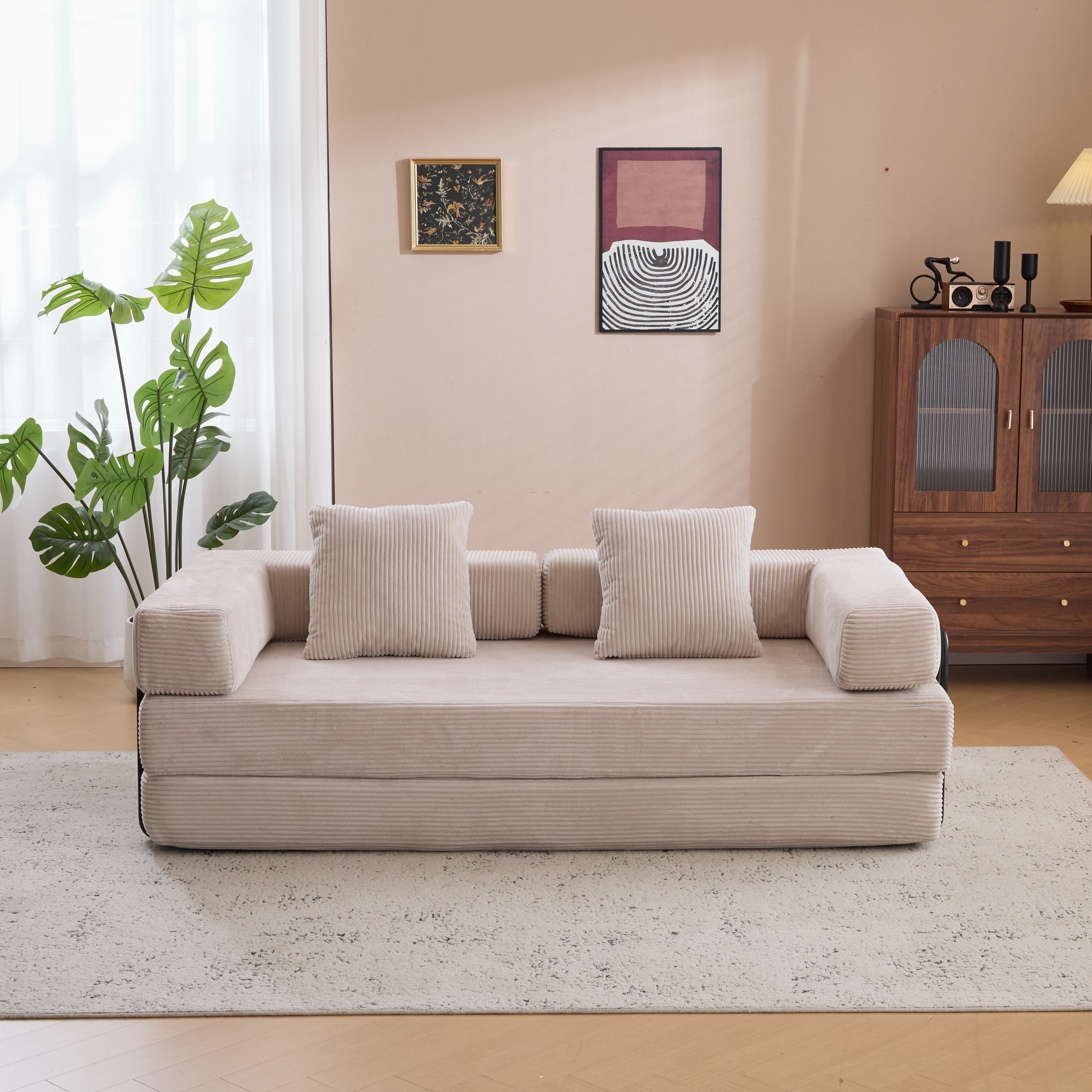 Floor Couch,Compression Sofa,Convertible Floor Sofa Bed-with Pillow Back Support Armrest,Comfy Futon Couch Lounge Sleeper Bed,Corduroy Fabric,for Living Room Bedroom (light grey)