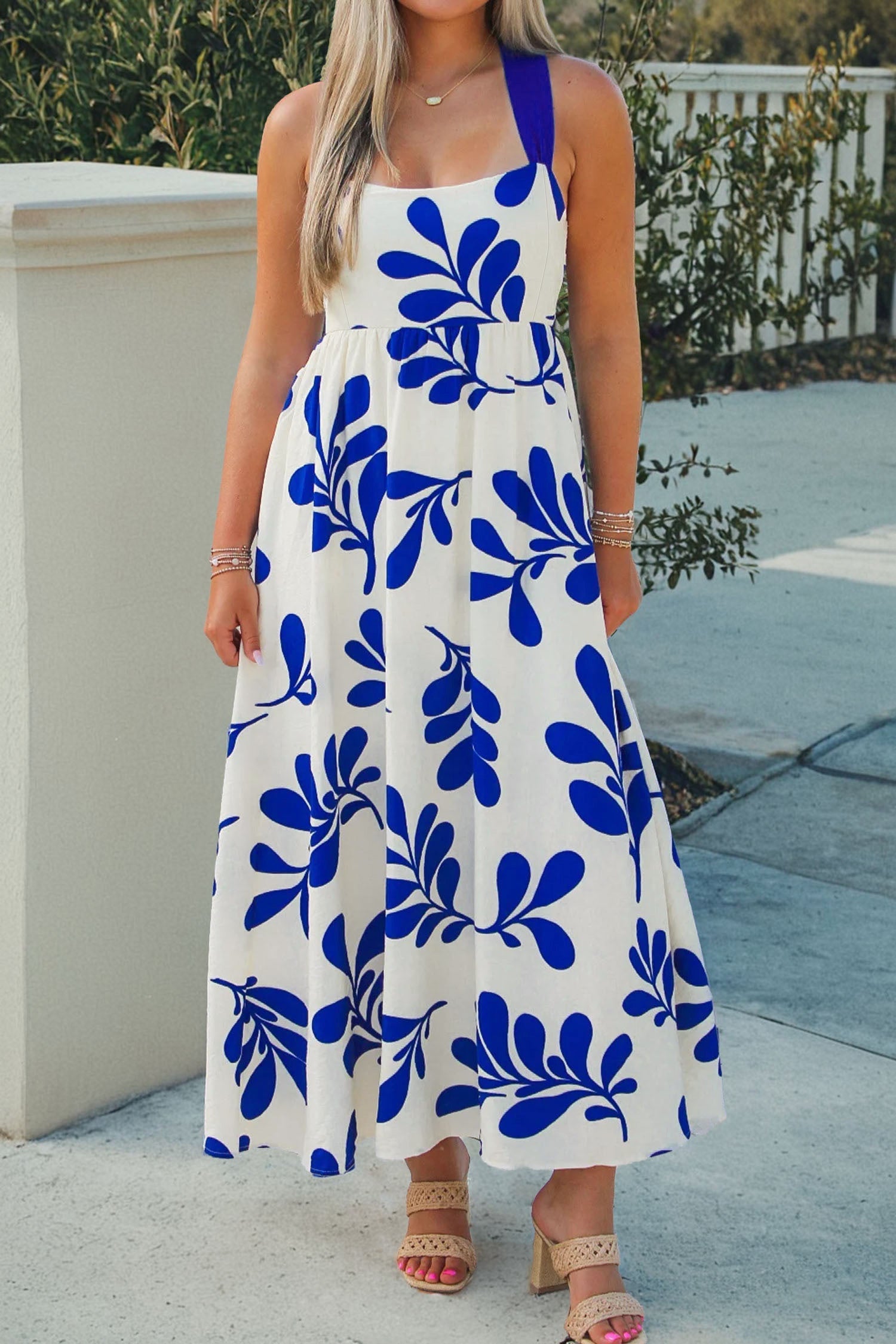 Floral Crisscross Tie-Back Sleeveless Maxi Dress