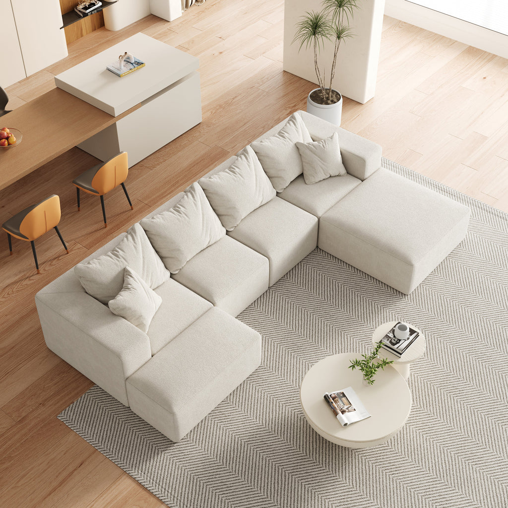 Modern Upholstered Sectional Boneless Couch Set,Modular 132' L Shaped Sectional Living Room Sofa Set With 6 Pillows,Free Combination Sofa Couch for Living Room,Bedroom