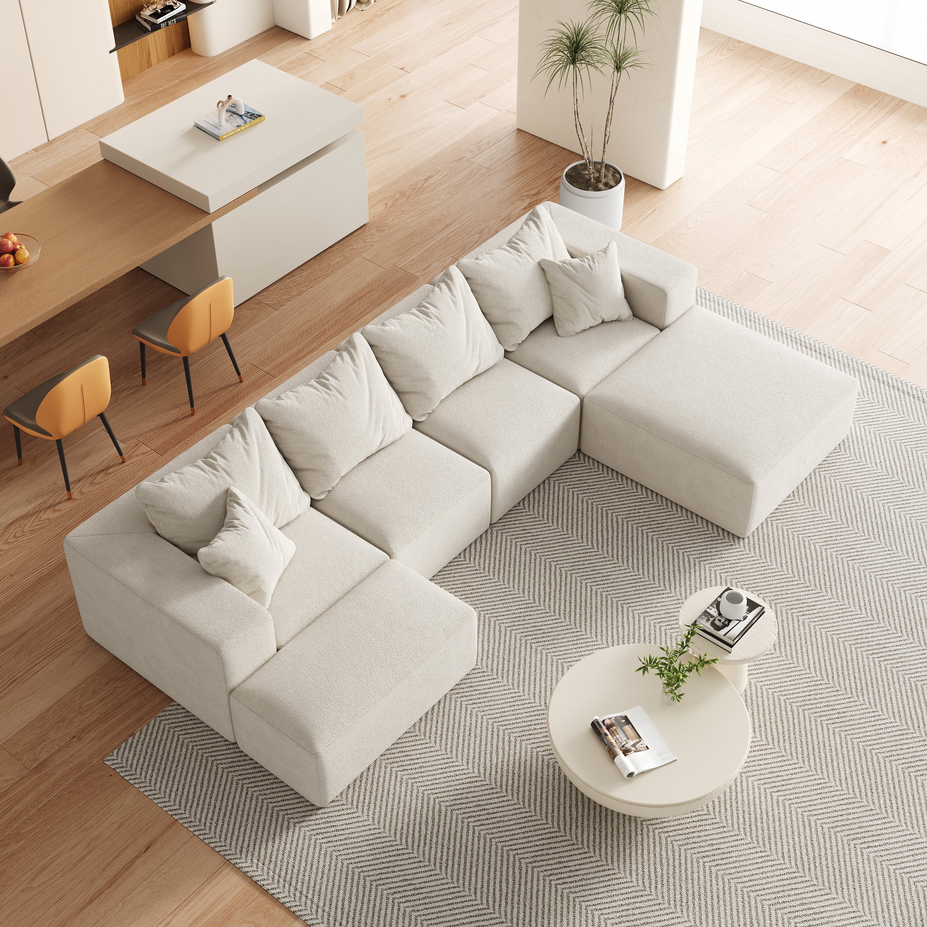 Modern Upholstered Sectional Boneless Couch Set,Modular 132' L Shaped Sectional Living Room Sofa Set With 6 Pillows,Free Combination Sofa Couch for Living Room,Bedroom