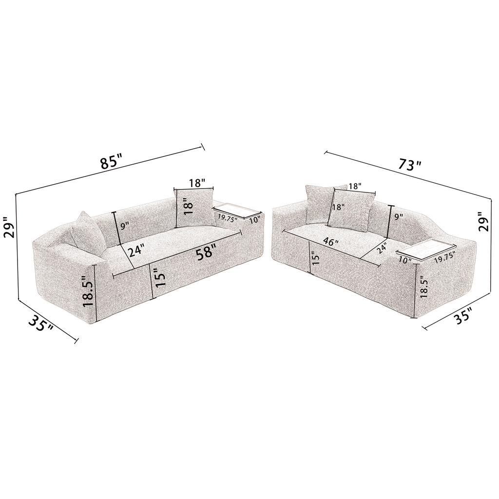 [NEW ARRIVED] [VIDEO PROVIDED]2 Piece Boucle Cloud Sofa Set, Upholstered Sofa Set, Modern 3 Seater and 2 Seater Sofa  with MDF End Table for Living Room ,Apartment,3+2 couch,Boucle, Light Gray
