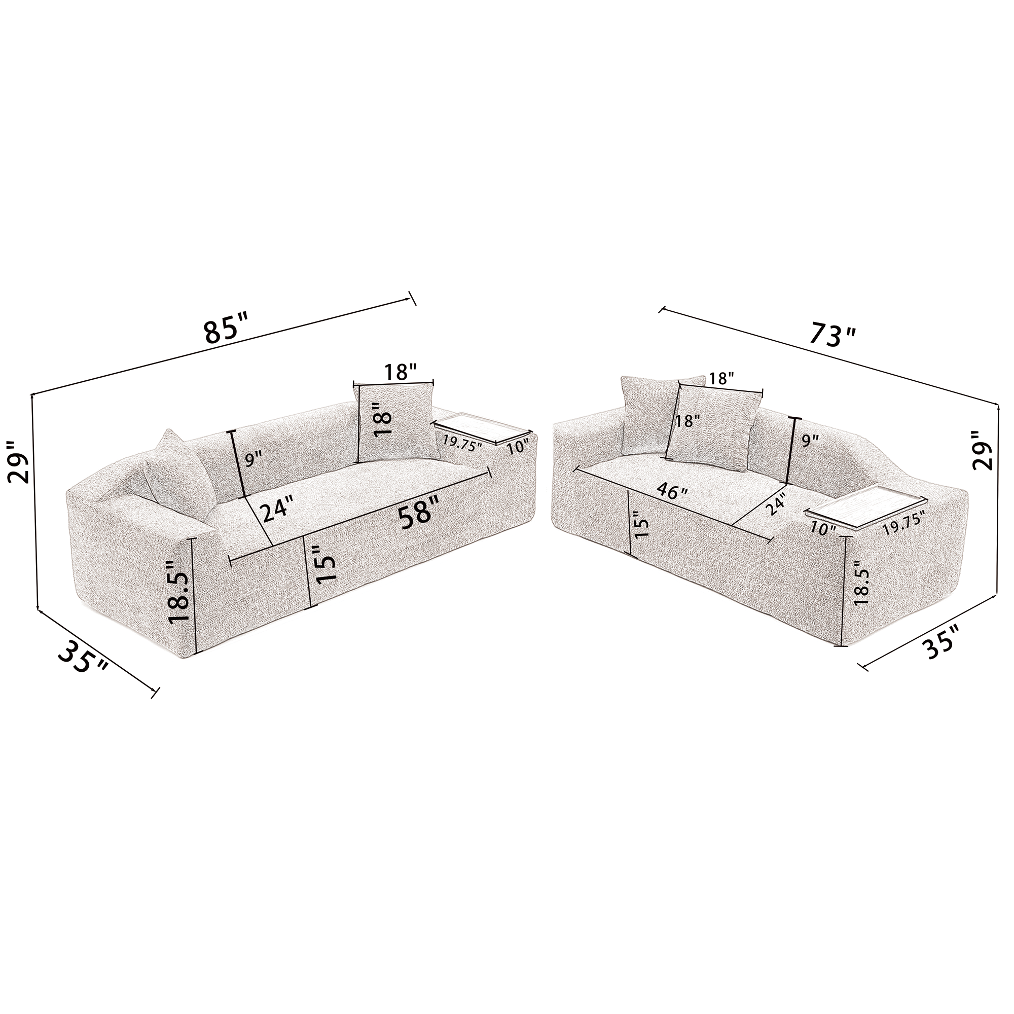 [NEW ARRIVED] [VIDEO PROVIDED]2 Piece Boucle Cloud Sofa Set, Upholstered Sofa Set, Modern 3 Seater and 2 Seater Sofa  with MDF End Table for Living Room ,Apartment,3+2 couch,Boucle, Light Gray