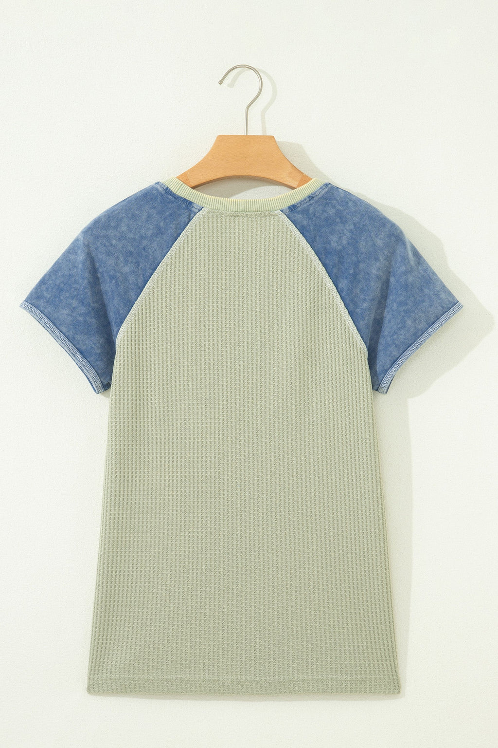 Colorblock Waffle Knit Patchwork Short Sleeve Top