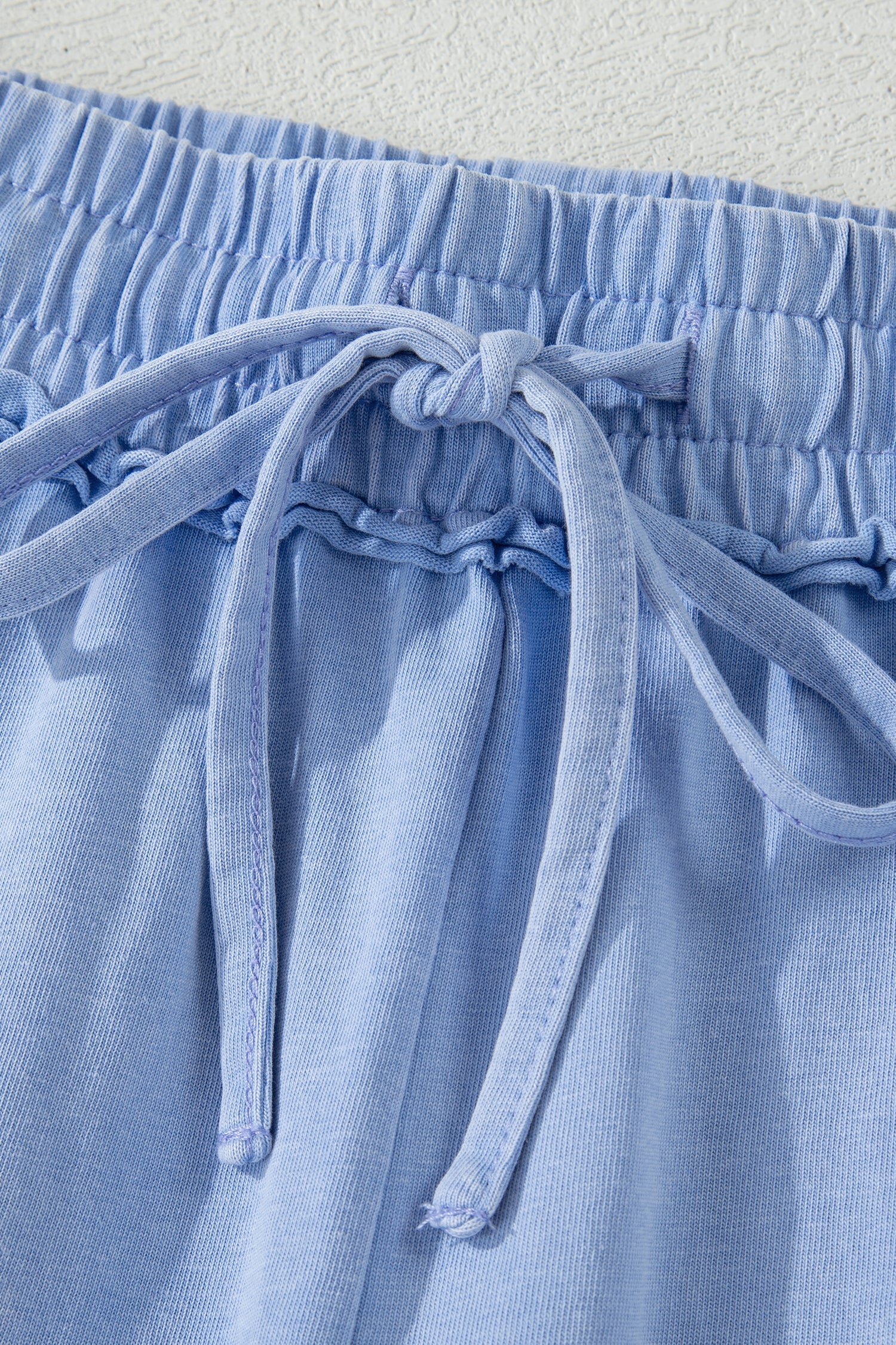 Mineral Wash Drawstring Elastic Waist Raw Edge Shorts