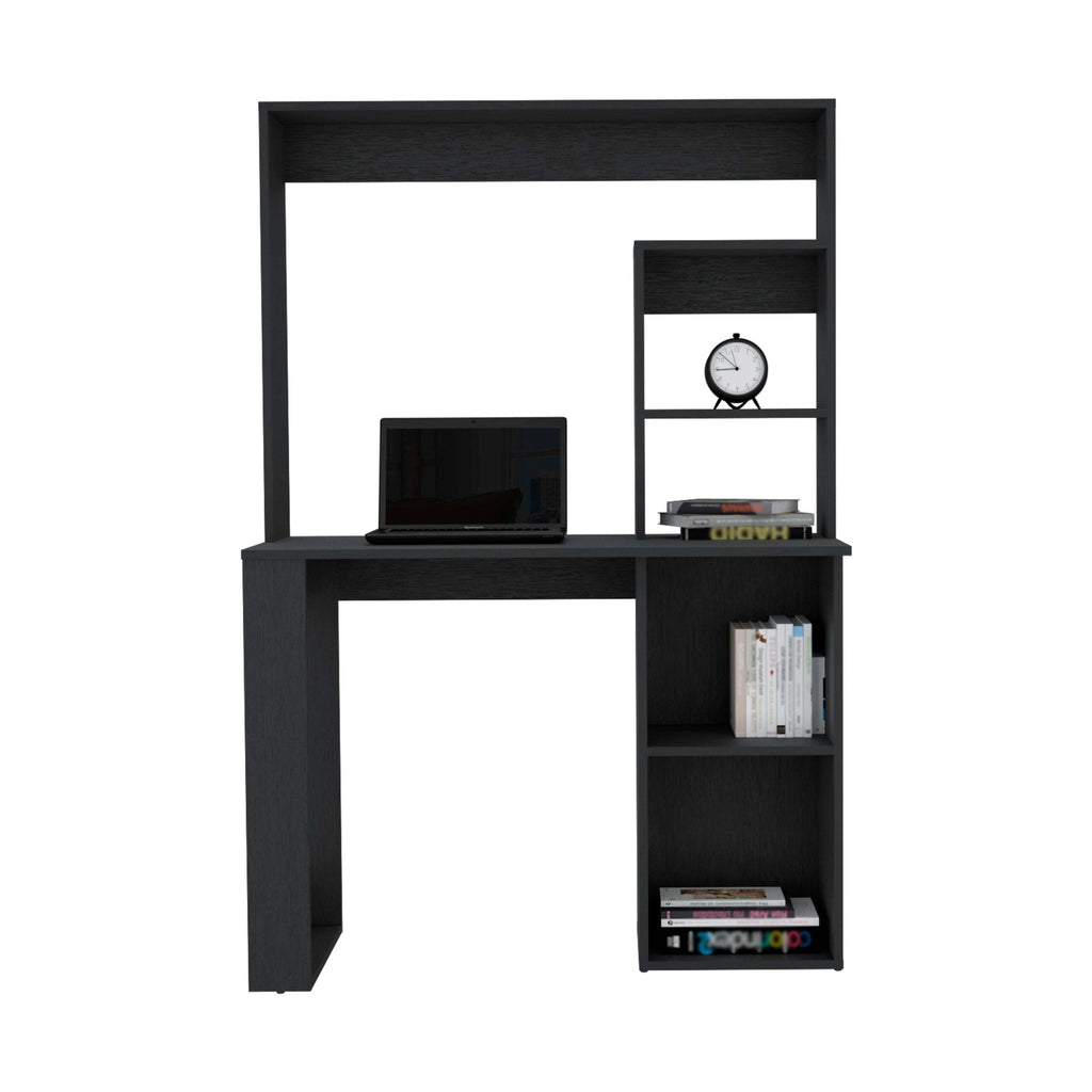 Writing Computer Desk with Storage Shelves and Hutch, Black
