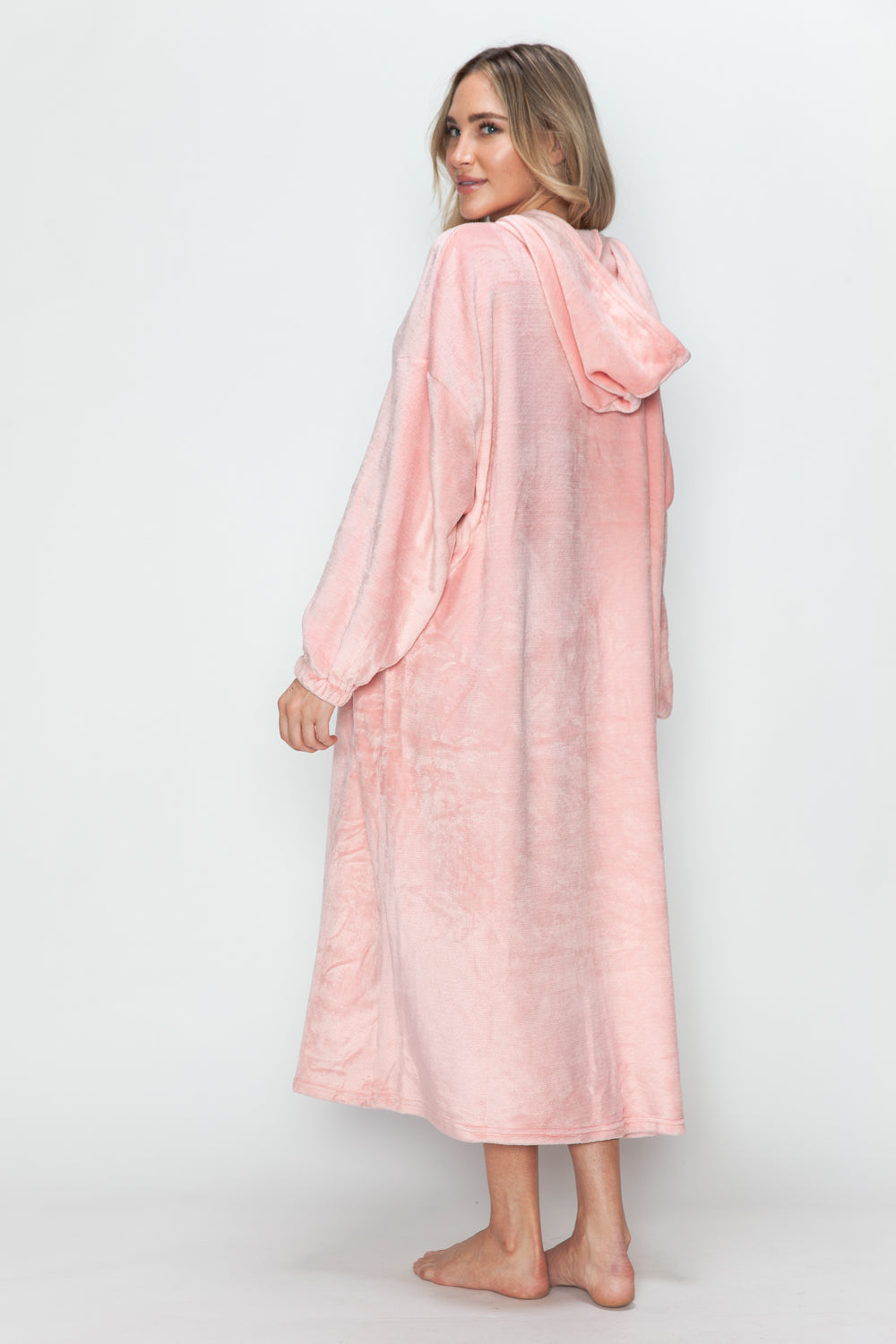 Double Take Full Size Pocketed Hooded Midi Lounge Night Gown