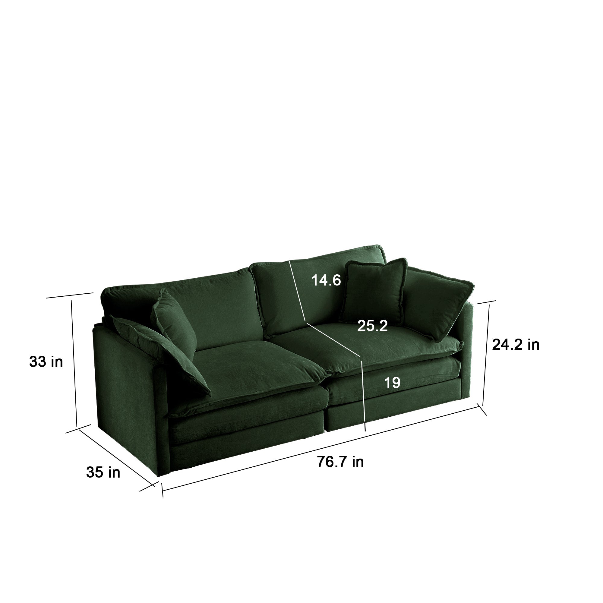 Modern Sofa Couch, 3 Piece Set Extra Deep Seat Sectional Sofa for Living Room, Oversized Sofa, 3 Seat Sofa, Loveseat and Single Sofa, Green Chenille