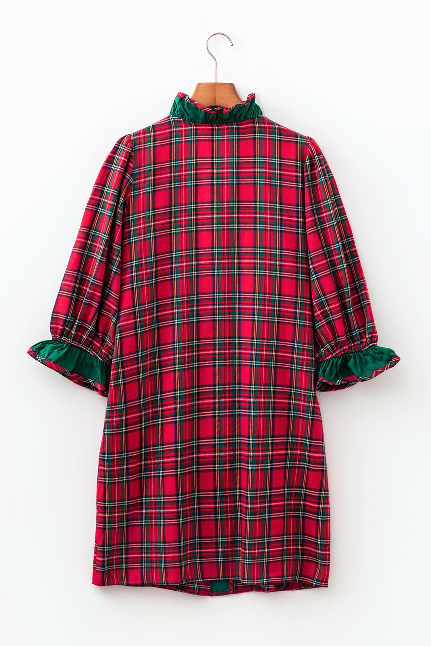 Plaid Ruffle Colorblock Buttoned Mini Dress