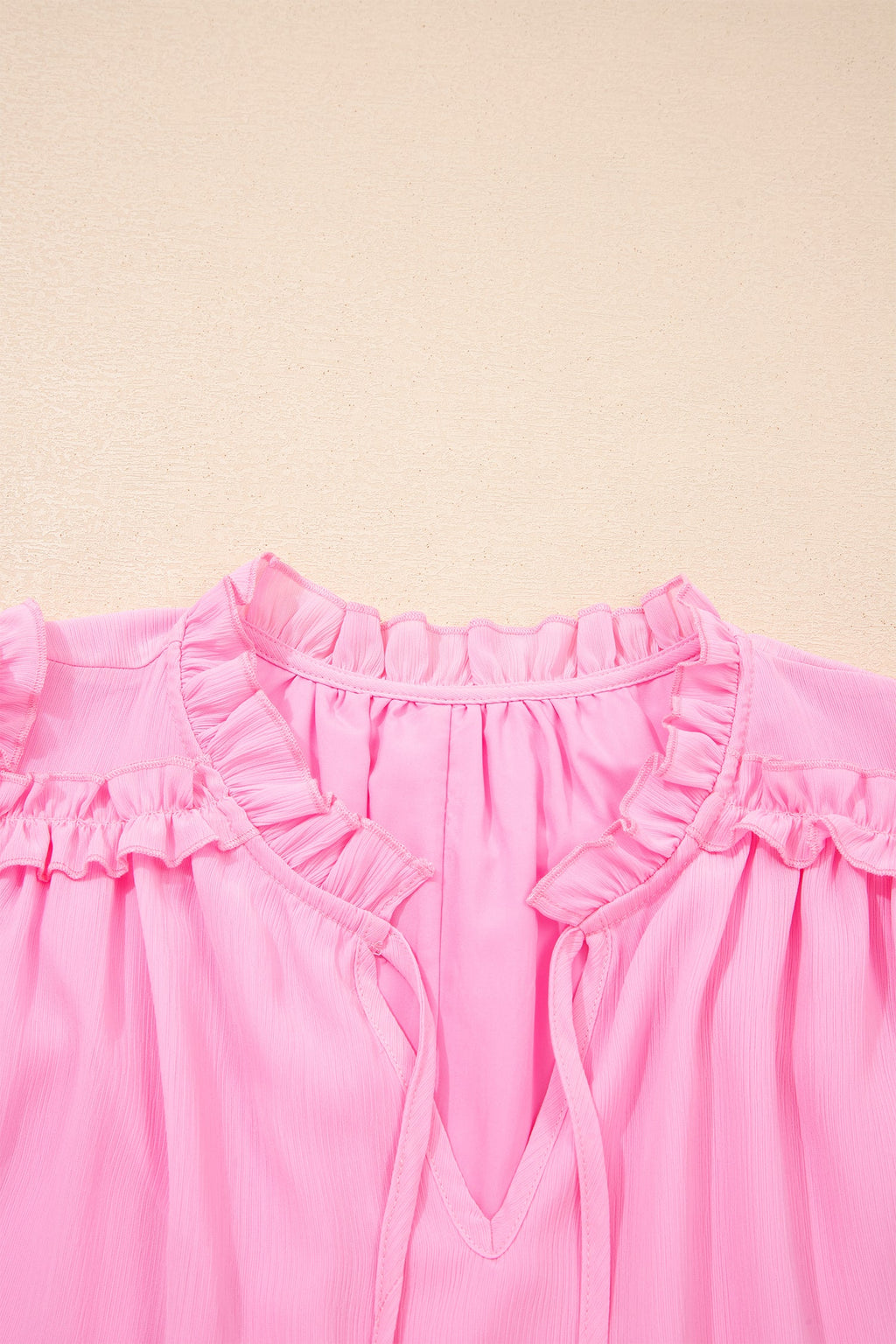 Plus Size Solid Ruffle Tassel Tie V-Neck Blouse