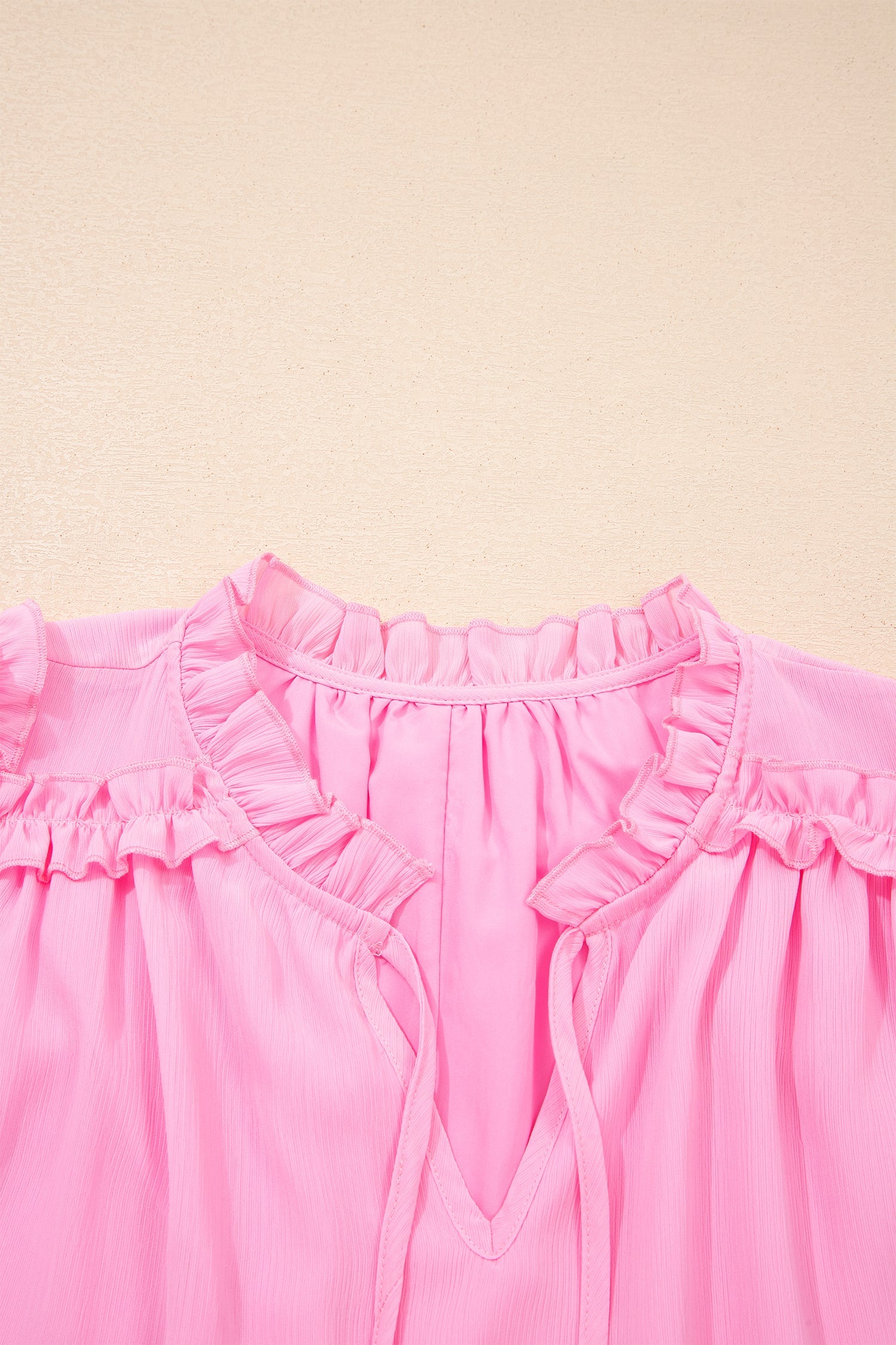 Plus Size Solid Ruffle Tassel Tie V-Neck Blouse