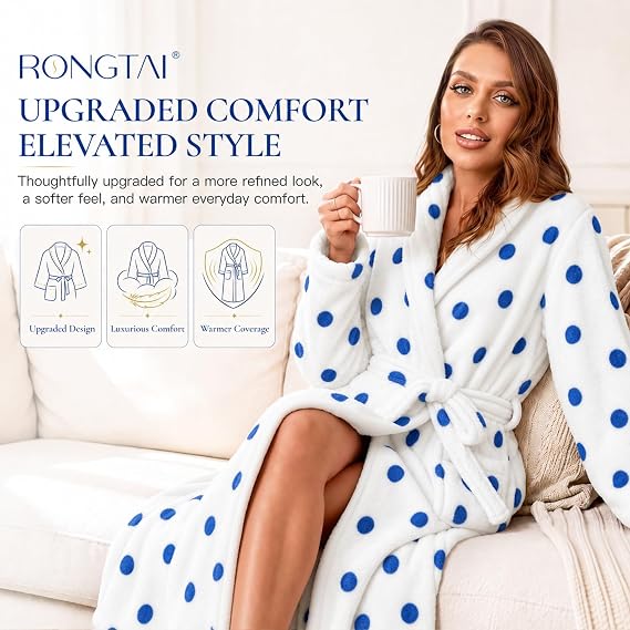 Women's Fleece Plush Warm Long Bathrobe