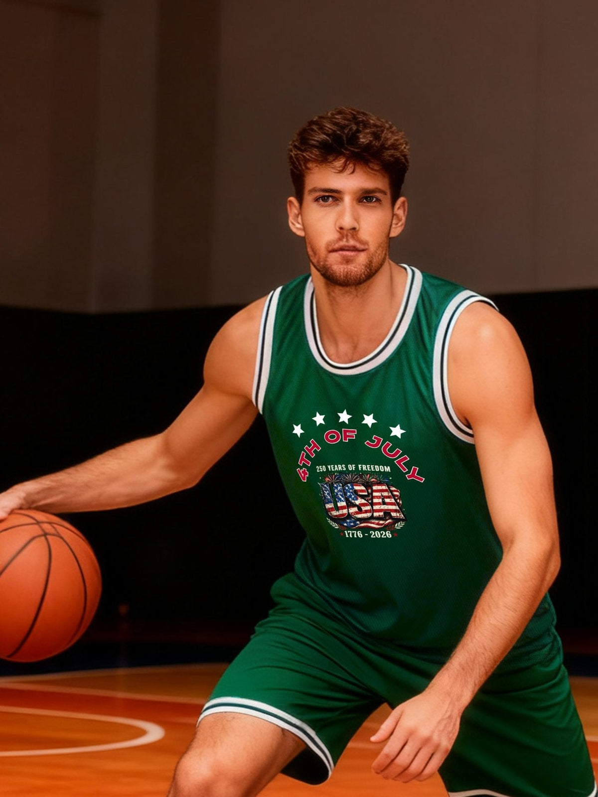 4th of July Adult Green Basketball Jersey | Ships From USA